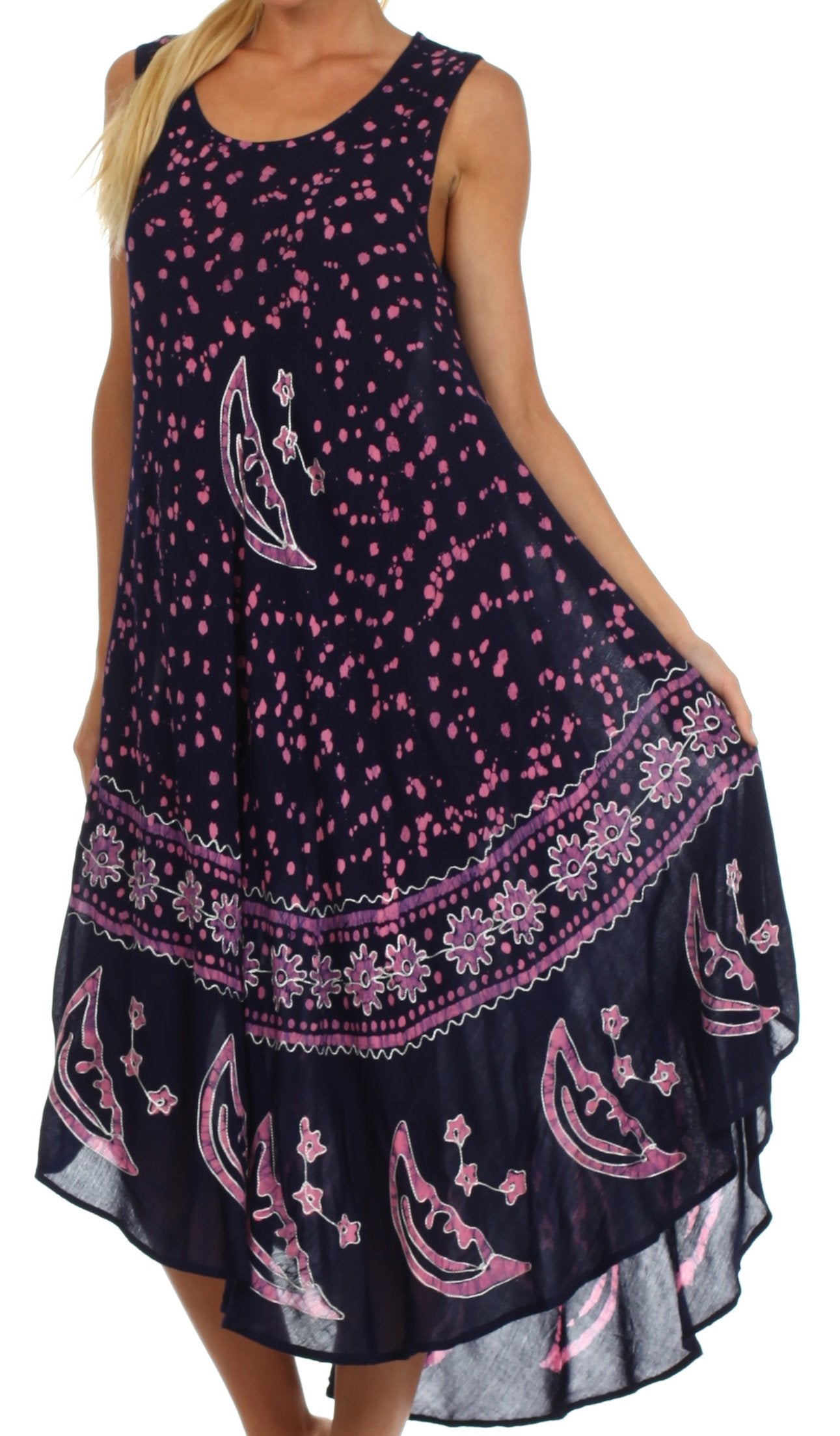 Sakkas - Moon and Stars Batik Caftan Tank Dress / Cover Up