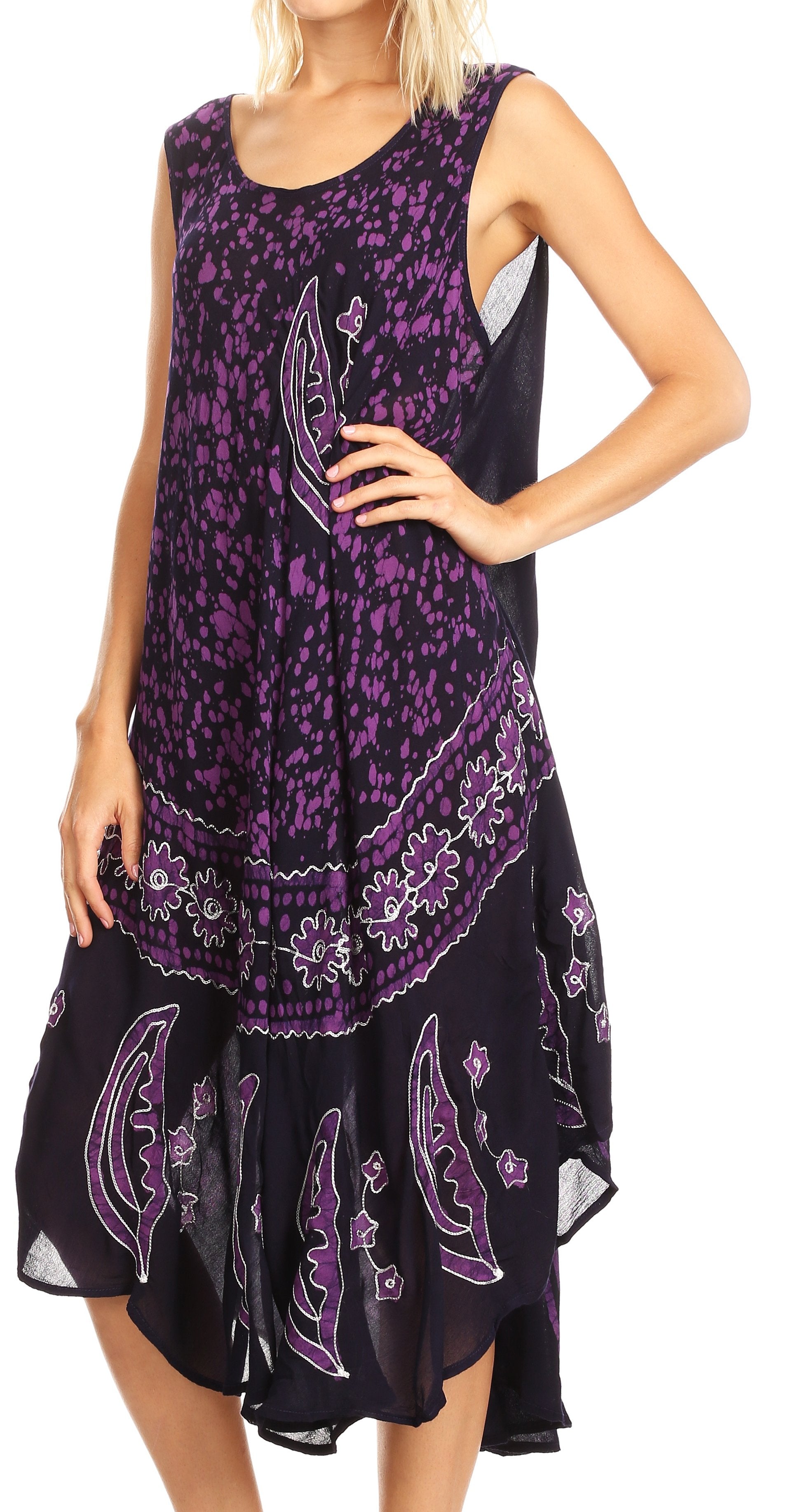 Sakkas - Moon and Stars Batik Caftan Tank Dress / Cover Up