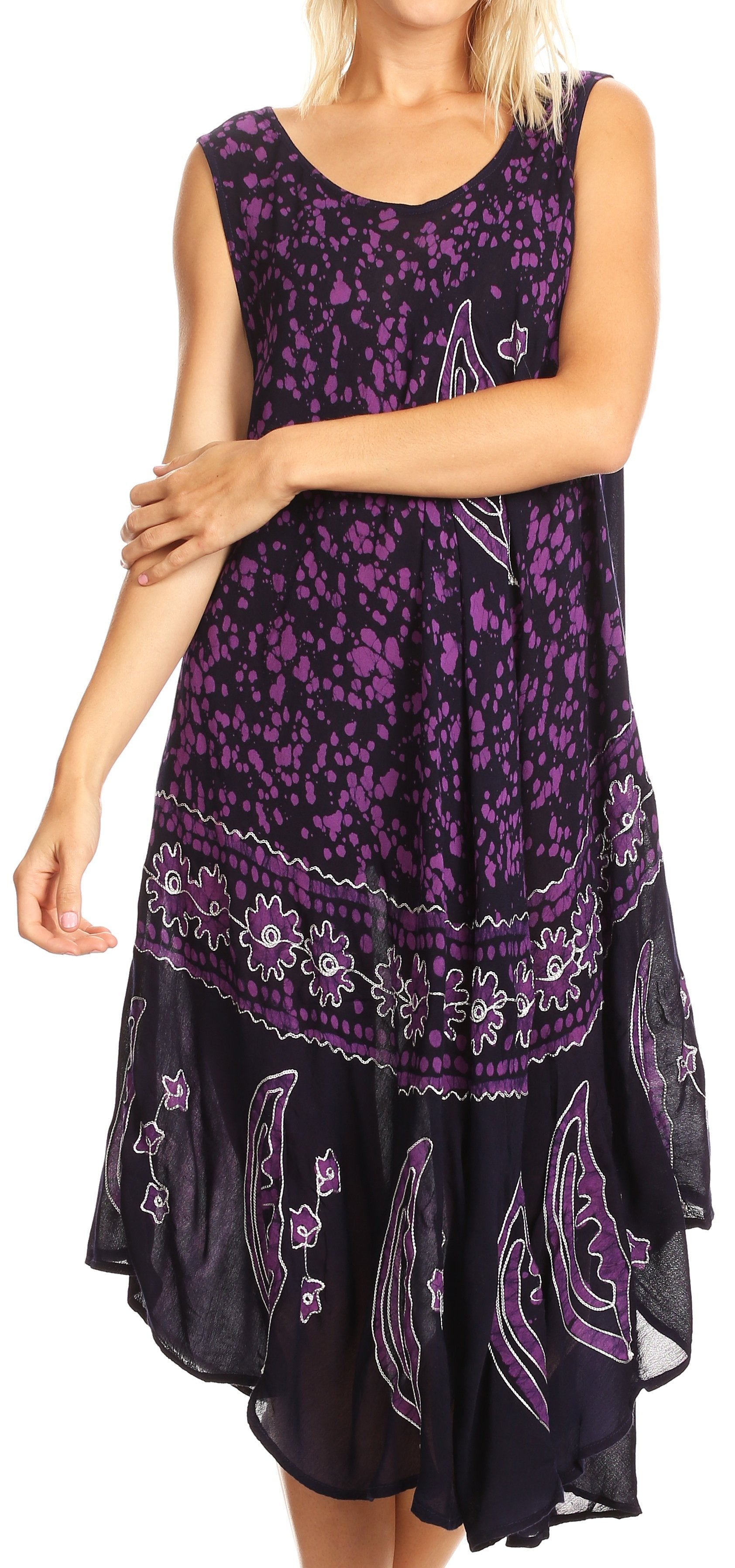 Sakkas - Moon and Stars Batik Caftan Tank Dress / Cover Up