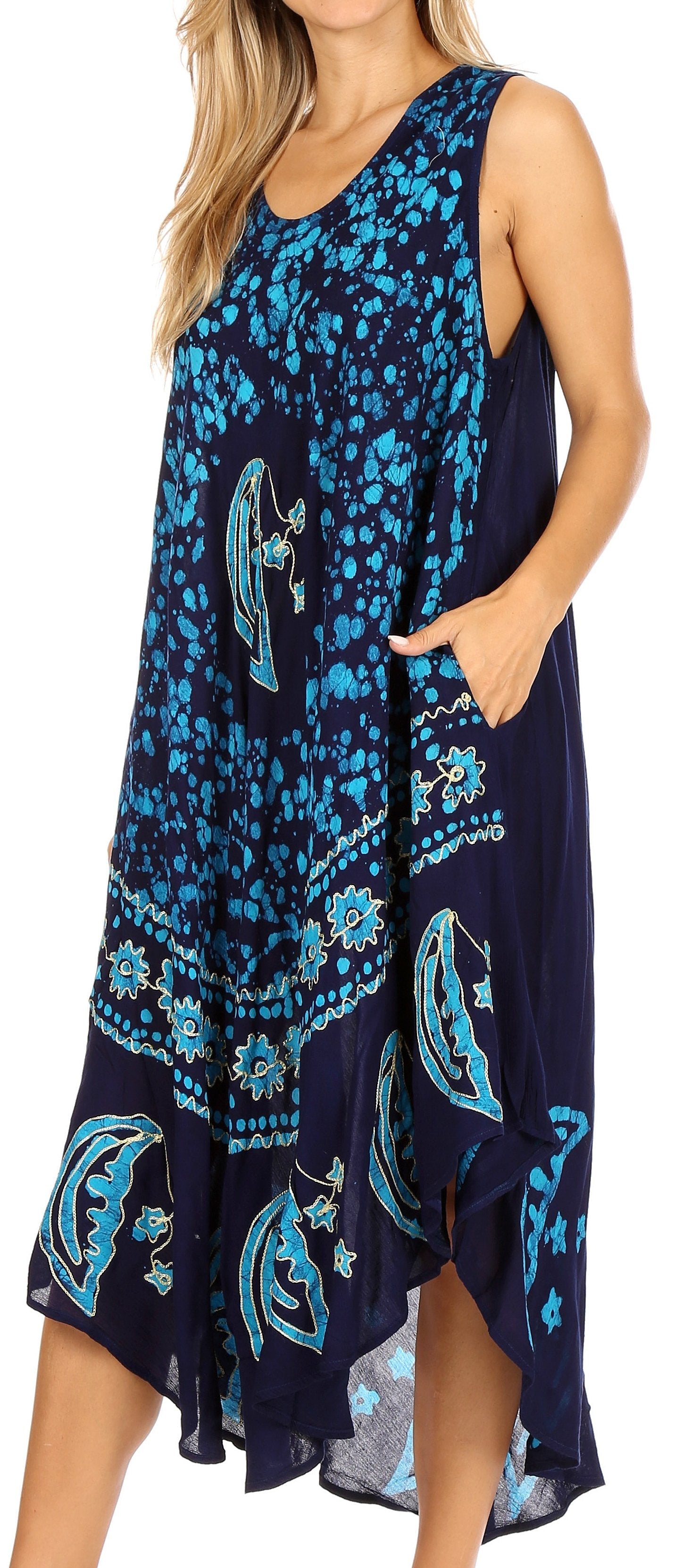 Sakkas - Moon and Stars Batik Caftan Tank Dress / Cover Up