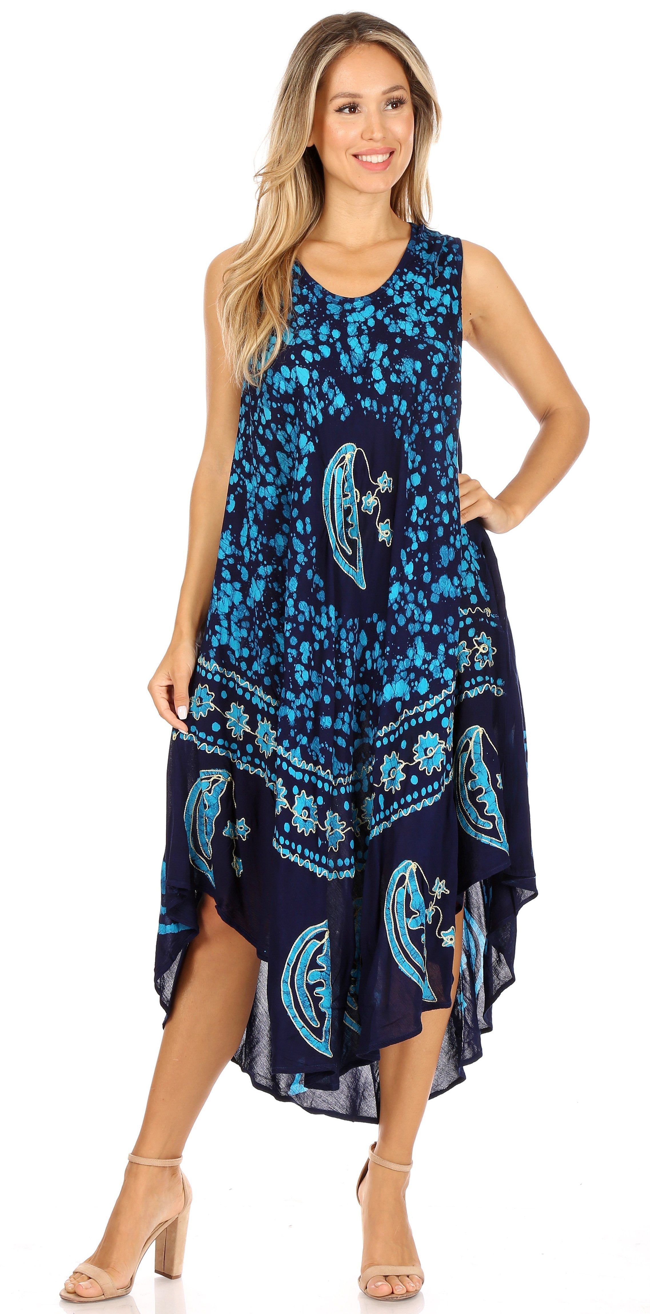 Sakkas - Moon and Stars Batik Caftan Tank Dress / Cover Up