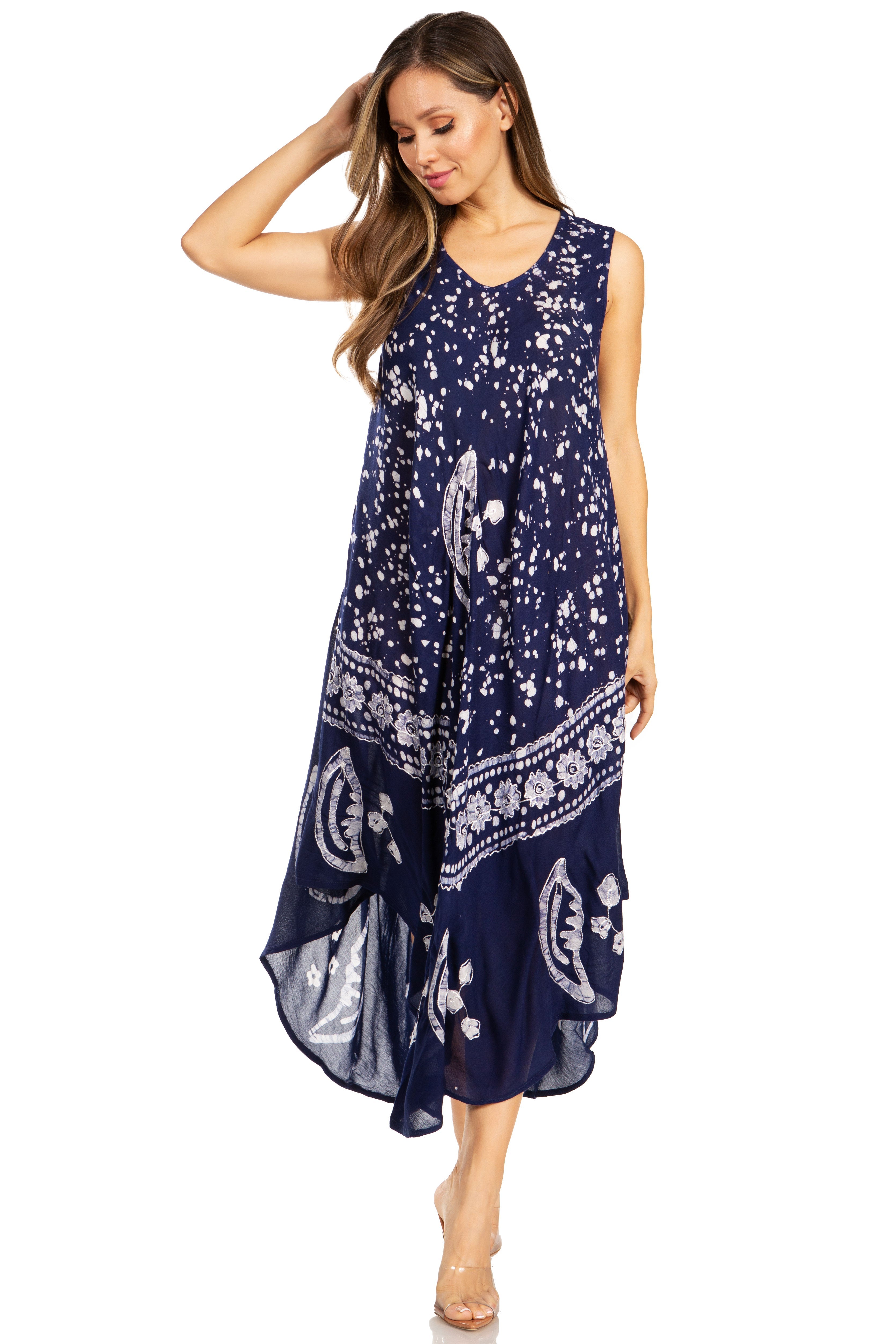 Sakkas - Moon and Stars Batik Caftan Tank Dress / Cover Up
