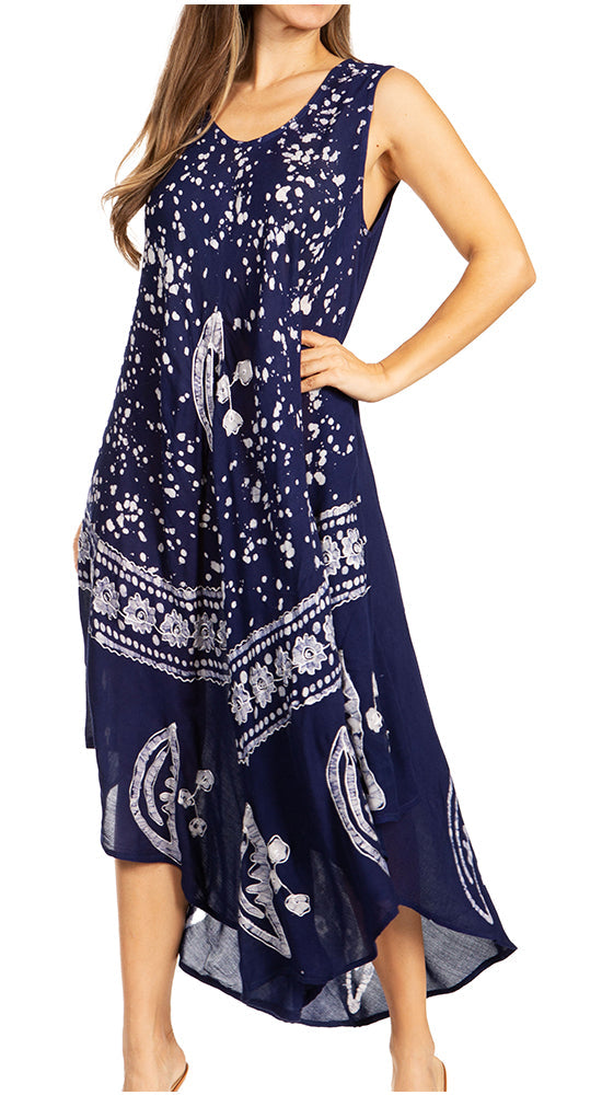 Sakkas - Moon and Stars Batik Caftan Tank Dress / Cover Up
