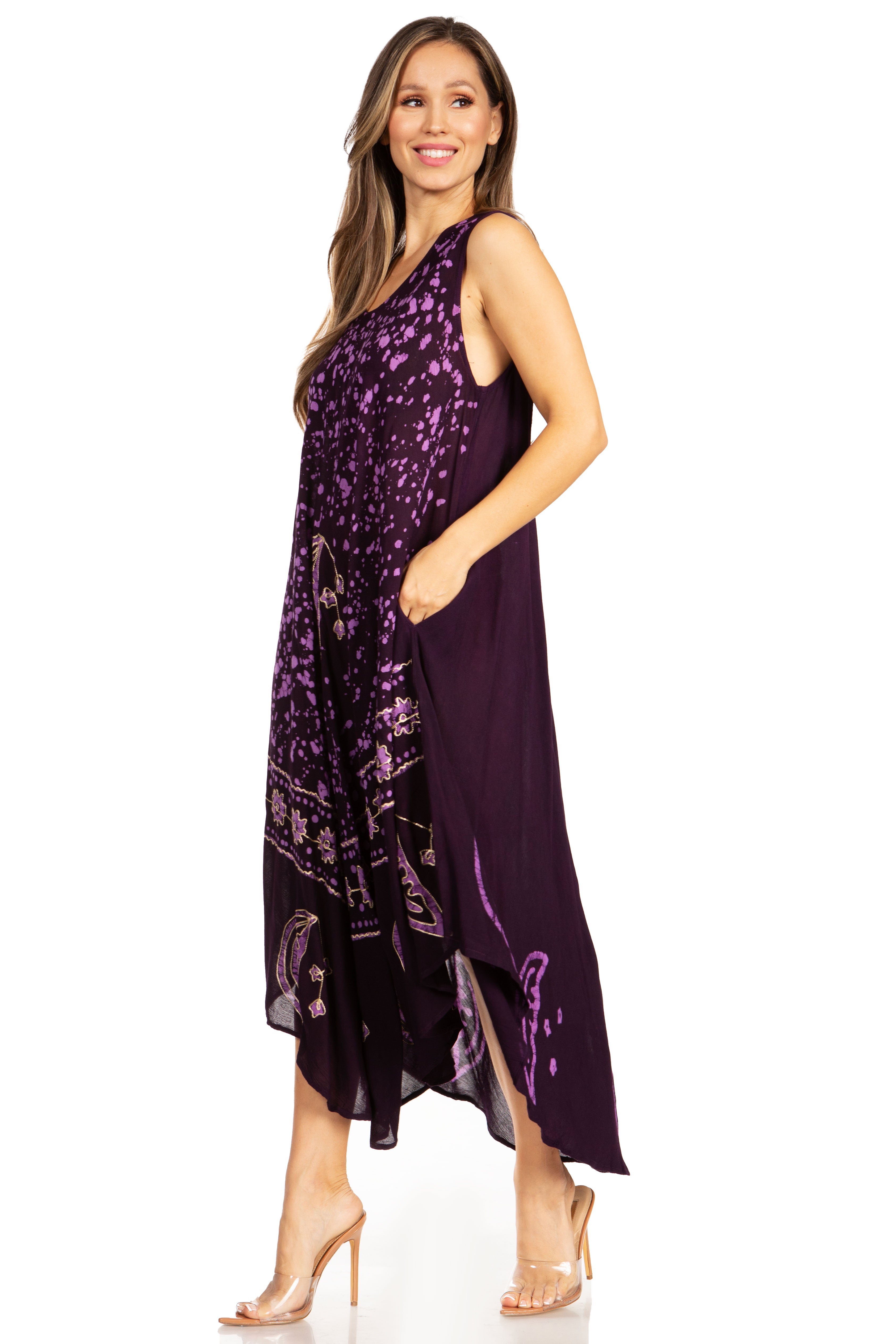 Sakkas - Moon and Stars Batik Caftan Tank Dress / Cover Up