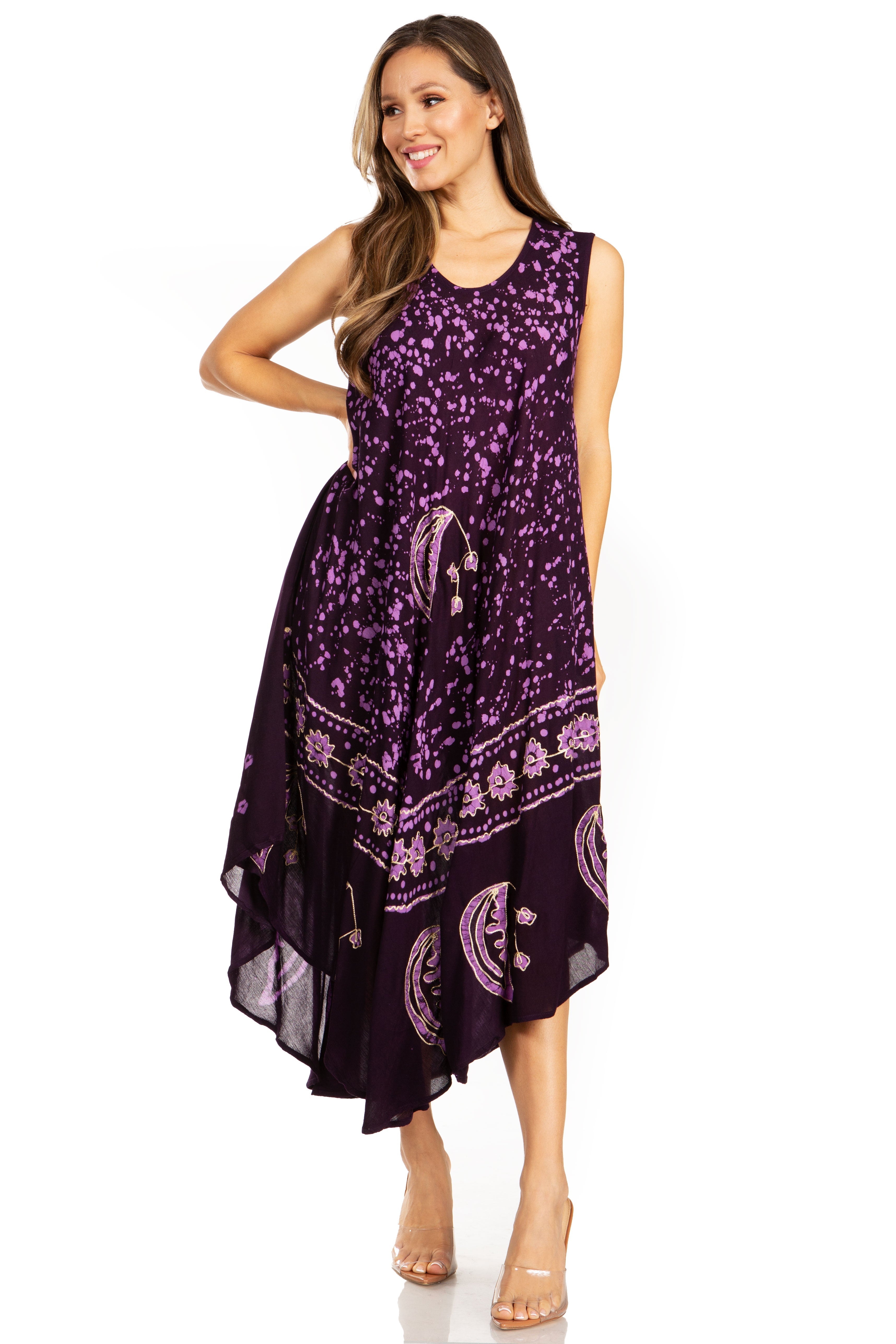 Sakkas - Moon and Stars Batik Caftan Tank Dress / Cover Up