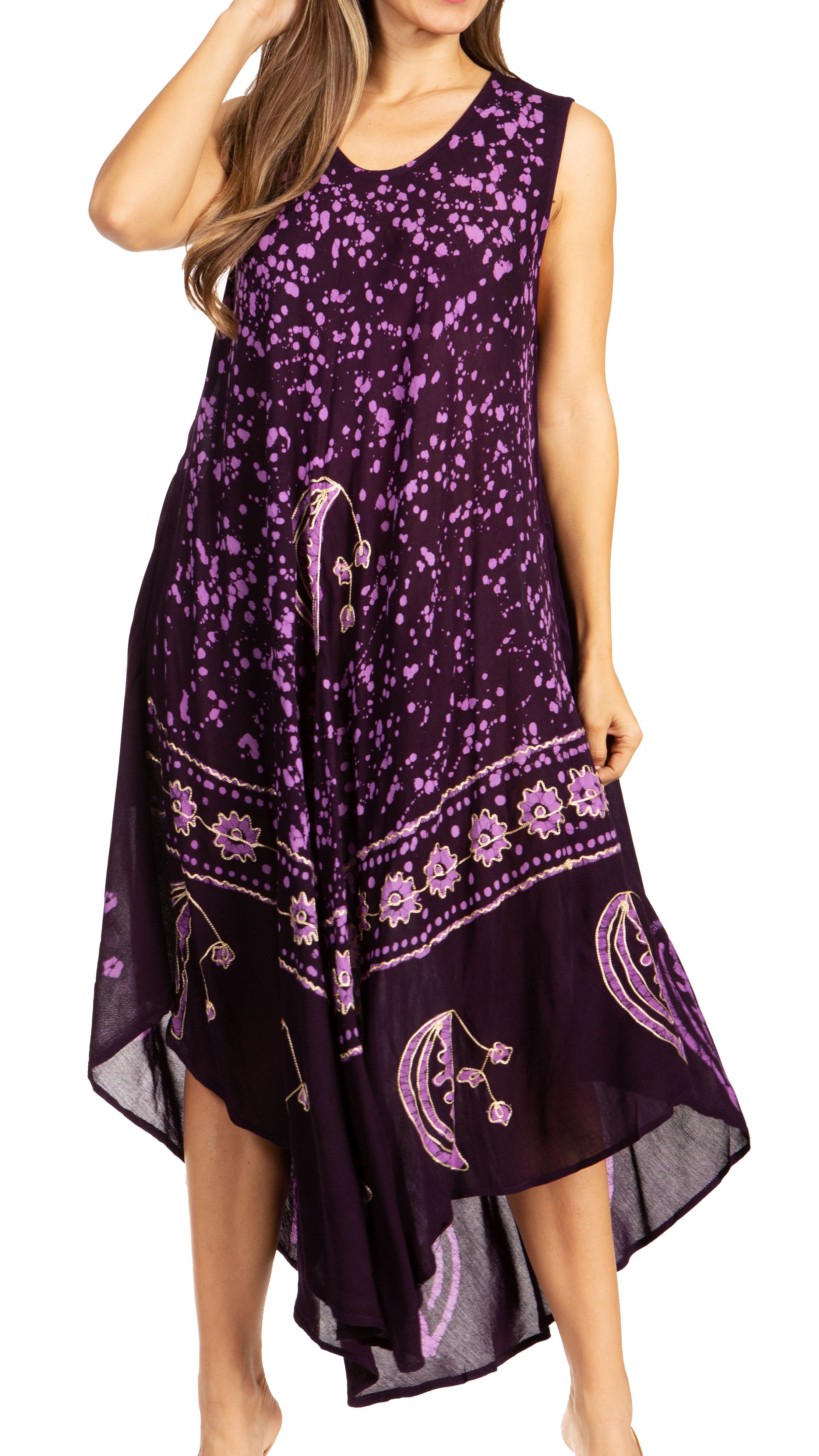 Sakkas - Moon and Stars Batik Caftan Tank Dress / Cover Up