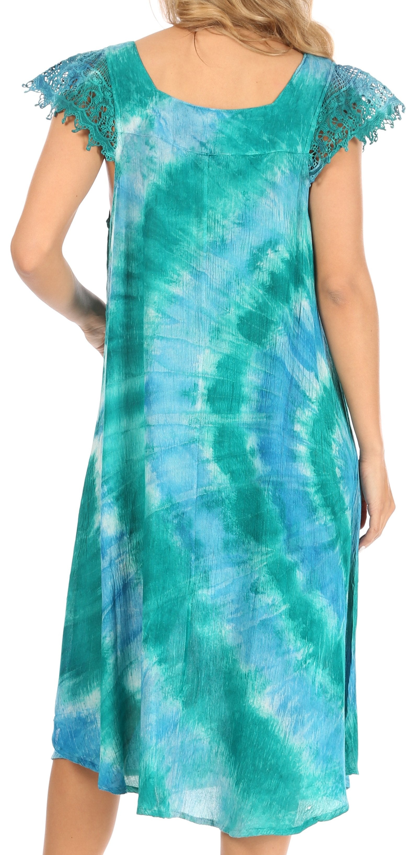 Sakkas - Trila Lace Boho Short Sleeve Midi Loose Dress
