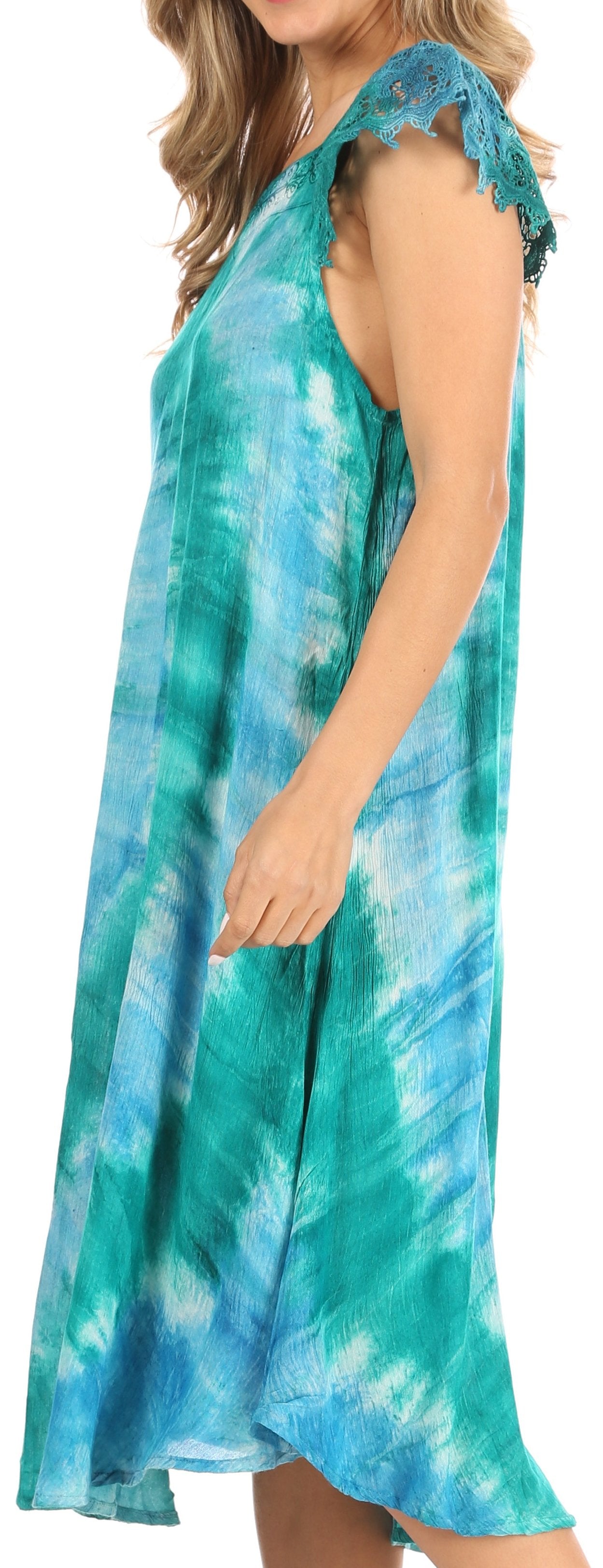 Sakkas - Trila Lace Boho Short Sleeve Midi Loose Dress
