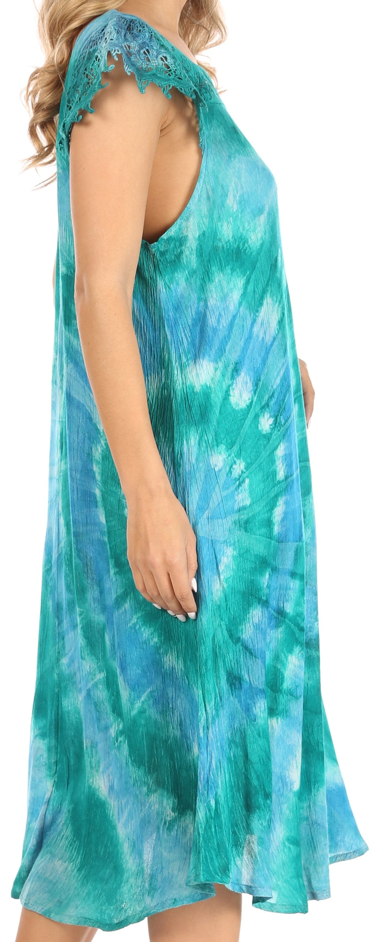 Sakkas - Trila Lace Boho Short Sleeve Midi Loose Dress