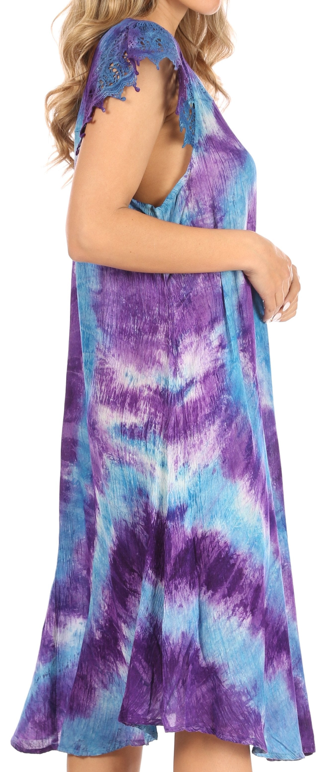Sakkas - Trila Lace Boho Short Sleeve Midi Loose Dress