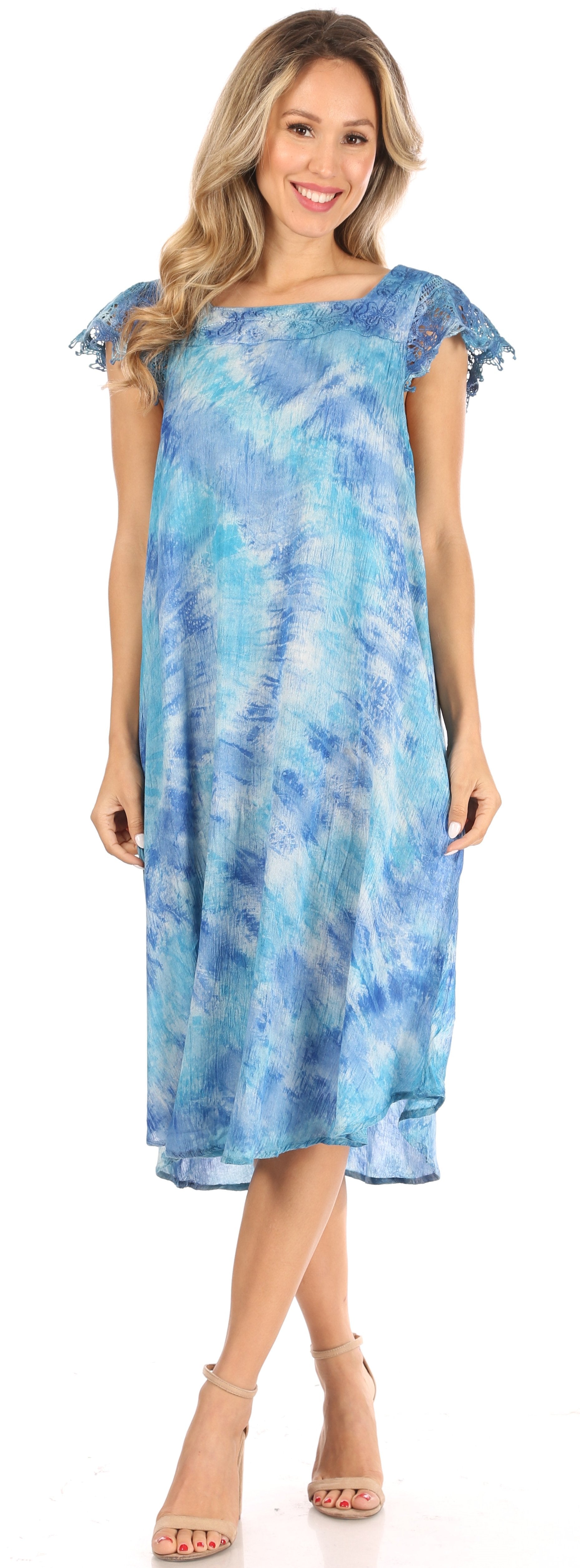 Sakkas - Trila Lace Boho Short Sleeve Midi Loose Dress