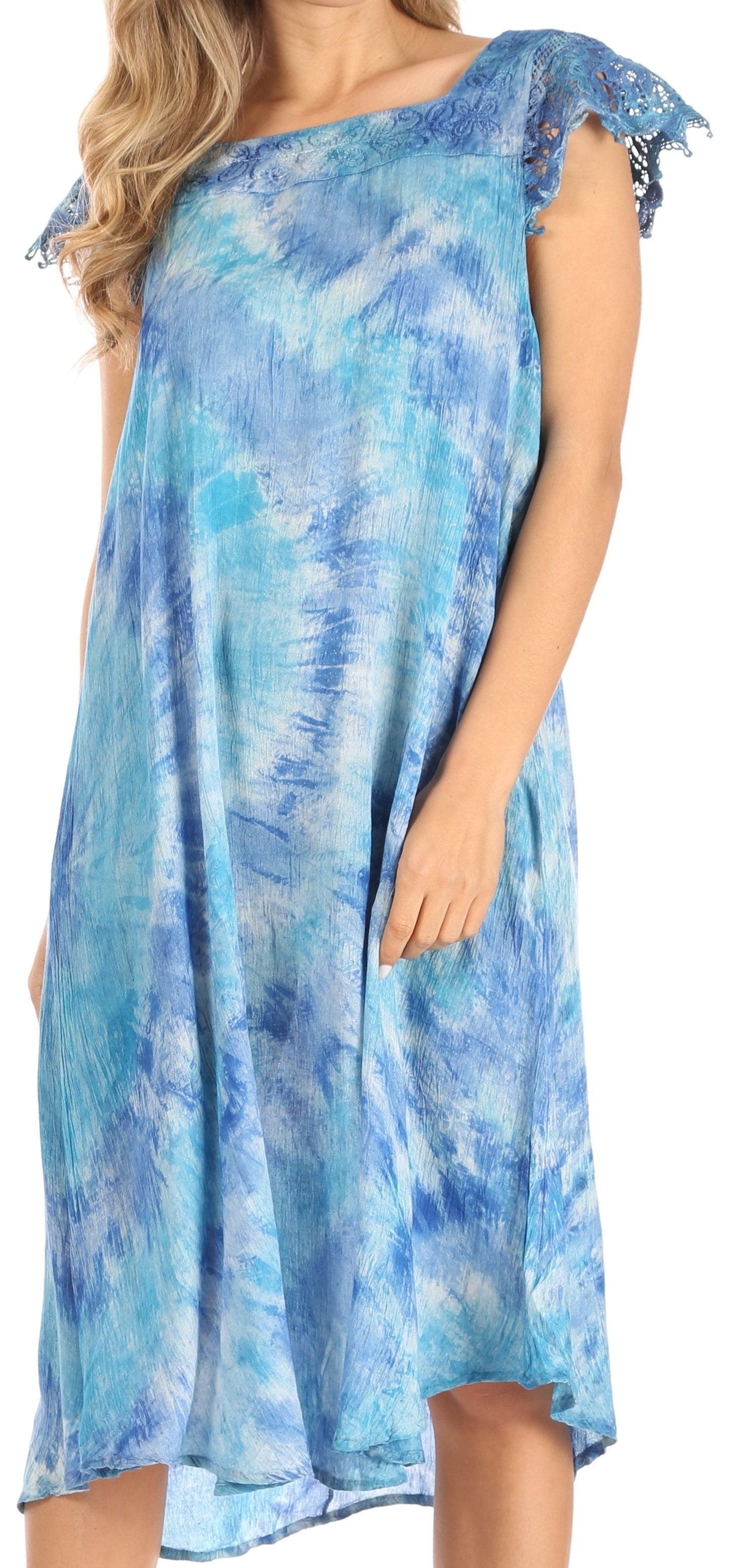 Sakkas - Trila Lace Boho Short Sleeve Midi Loose Dress