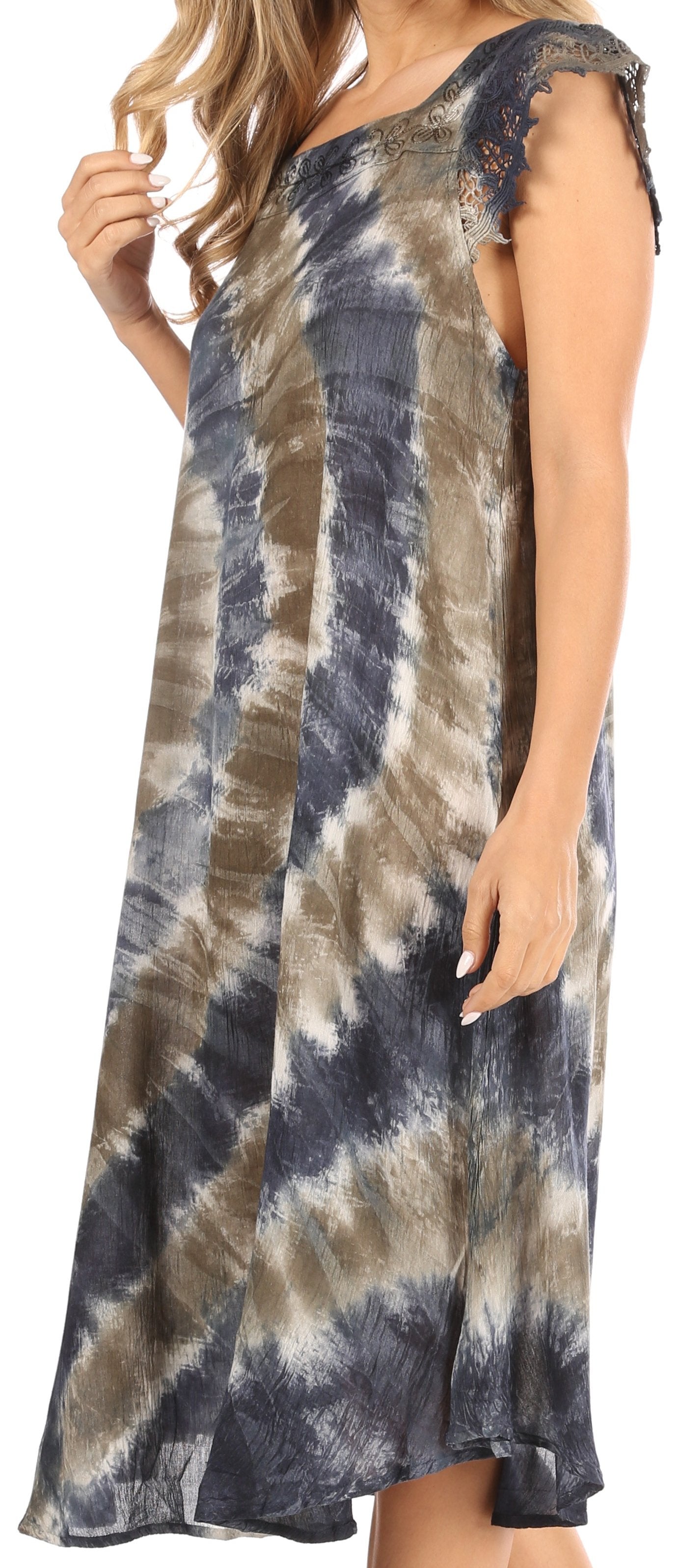 Sakkas - Trila Lace Boho Short Sleeve Midi Loose Dress