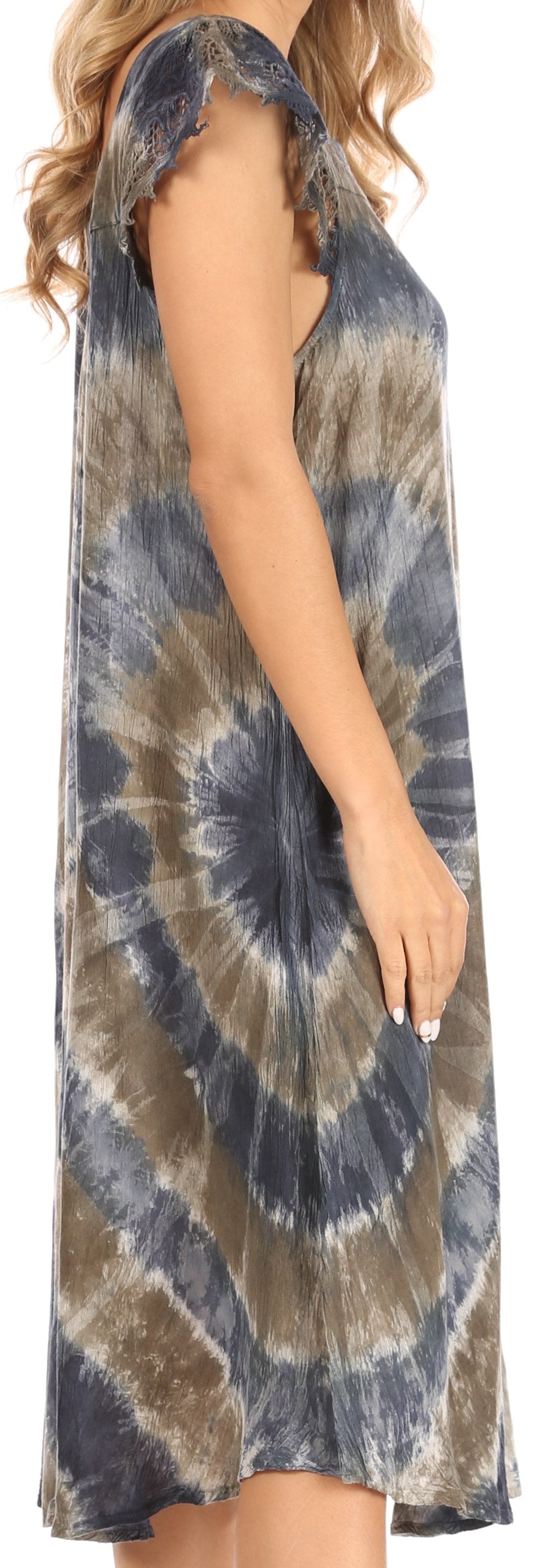 Sakkas - Trila Lace Boho Short Sleeve Midi Loose Dress