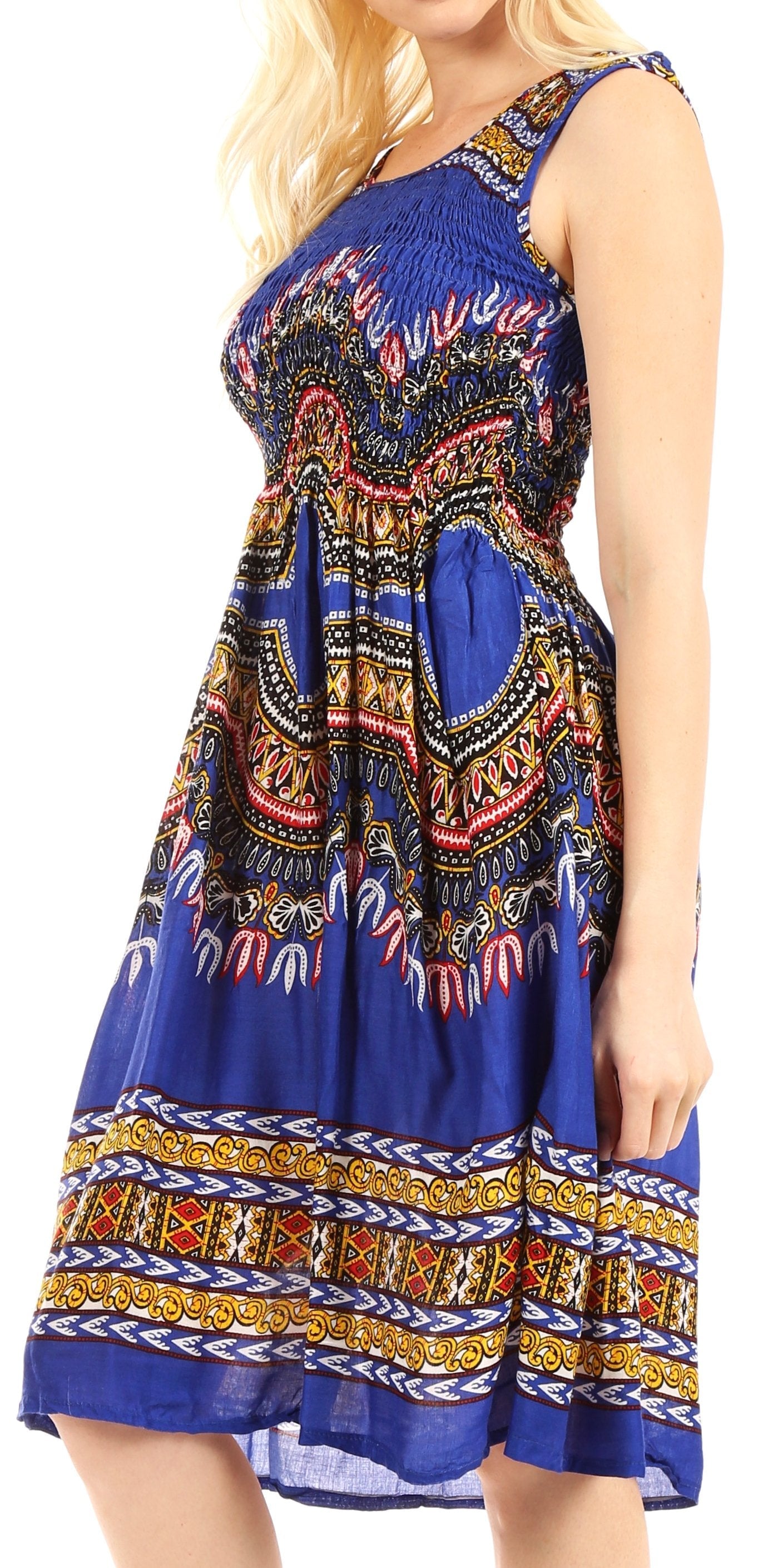 Sakkas - Darcia Cocktail Elastic Stretchy Dashiki Print Dress