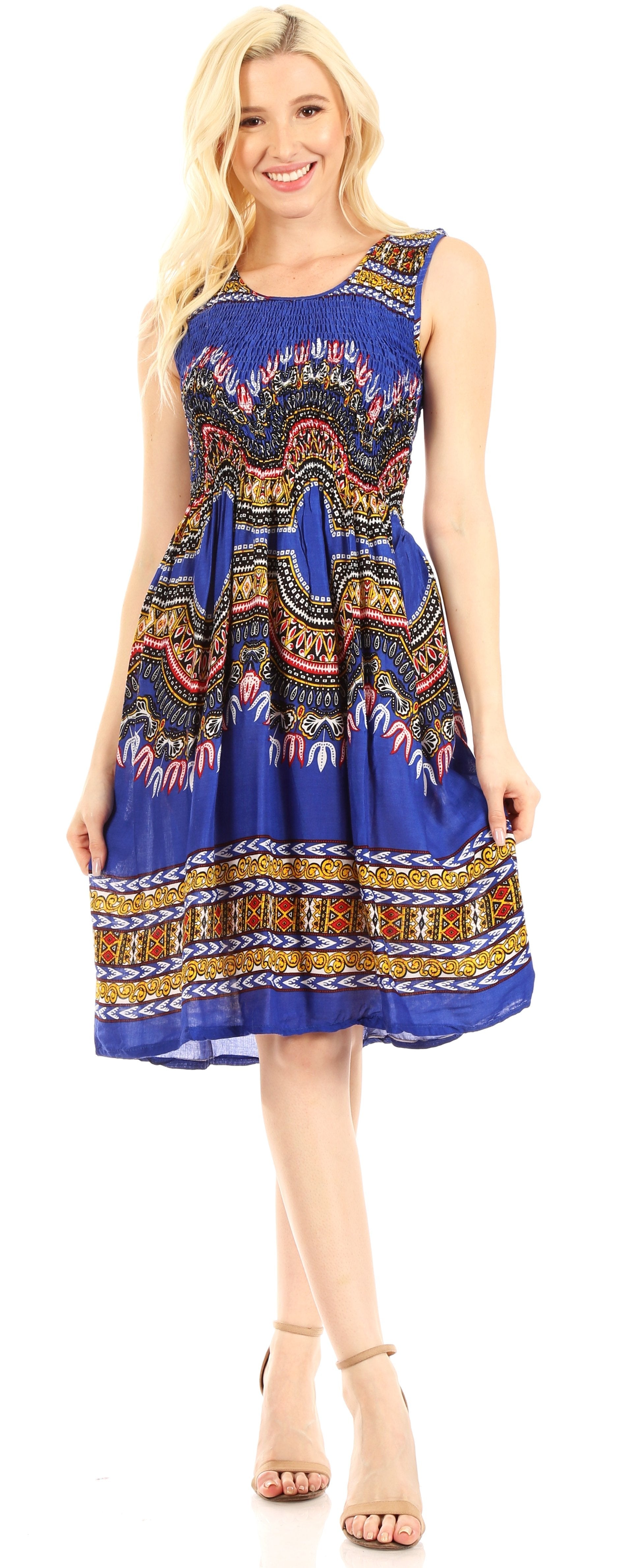 Sakkas - Darcia Cocktail Elastic Stretchy Dashiki Print Dress