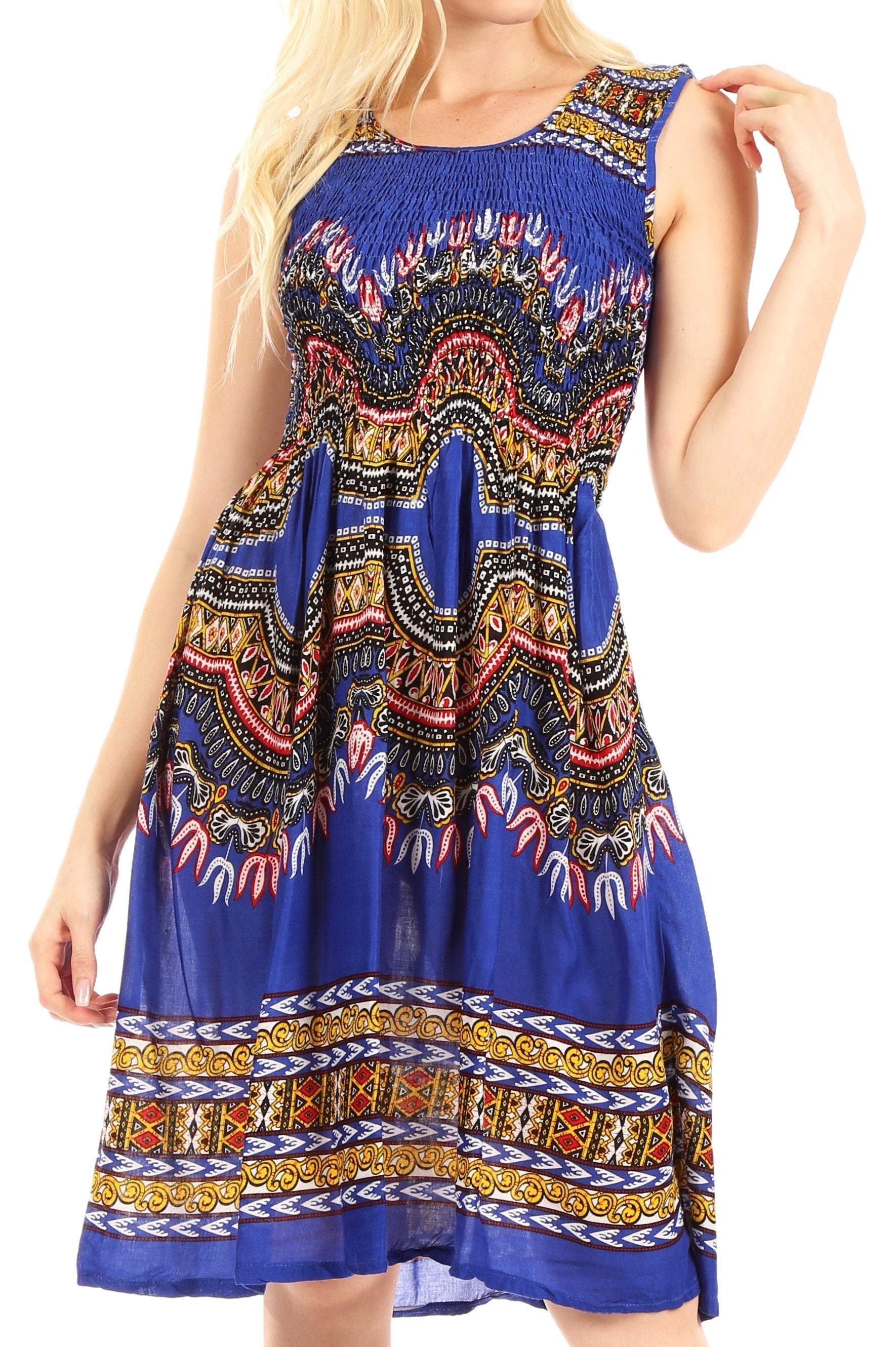 Sakkas - Darcia Cocktail Elastic Stretchy Dashiki Print Dress