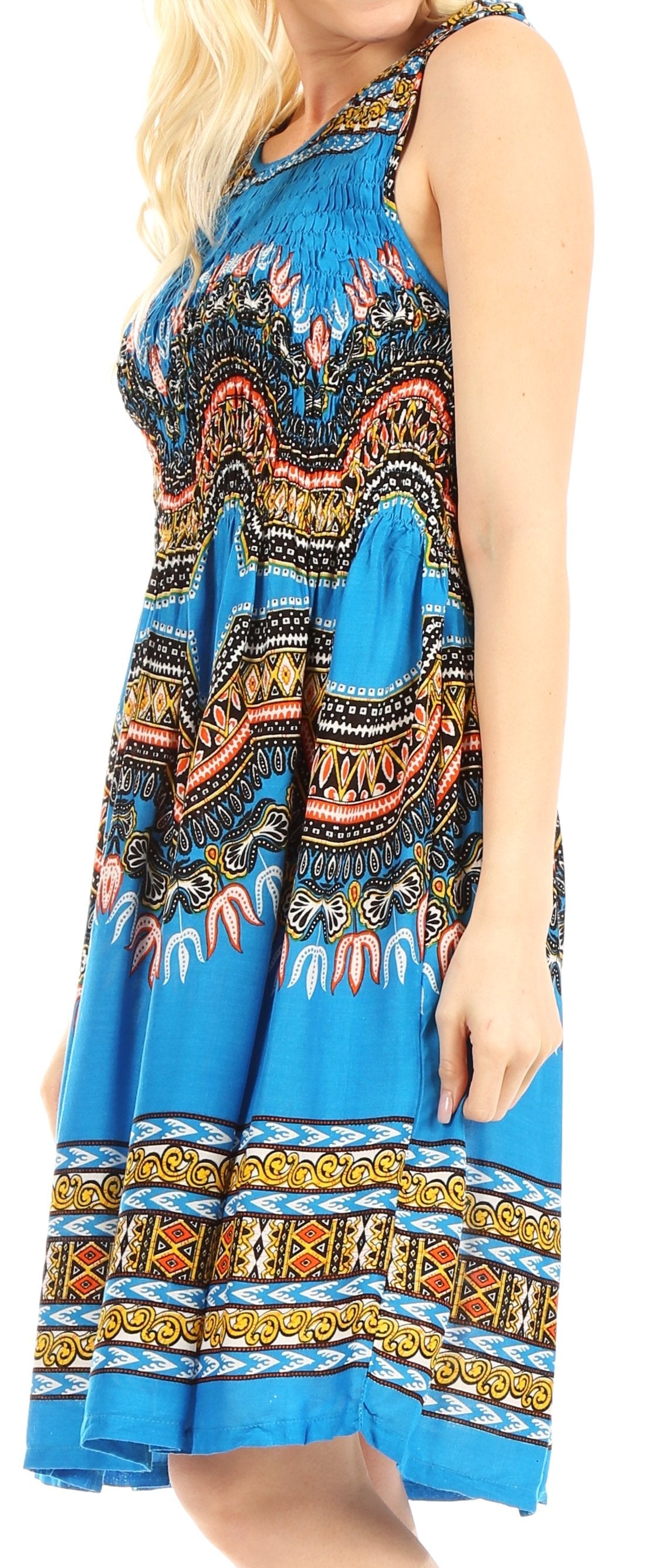Sakkas - Darcia Cocktail Elastic Stretchy Dashiki Print Dress