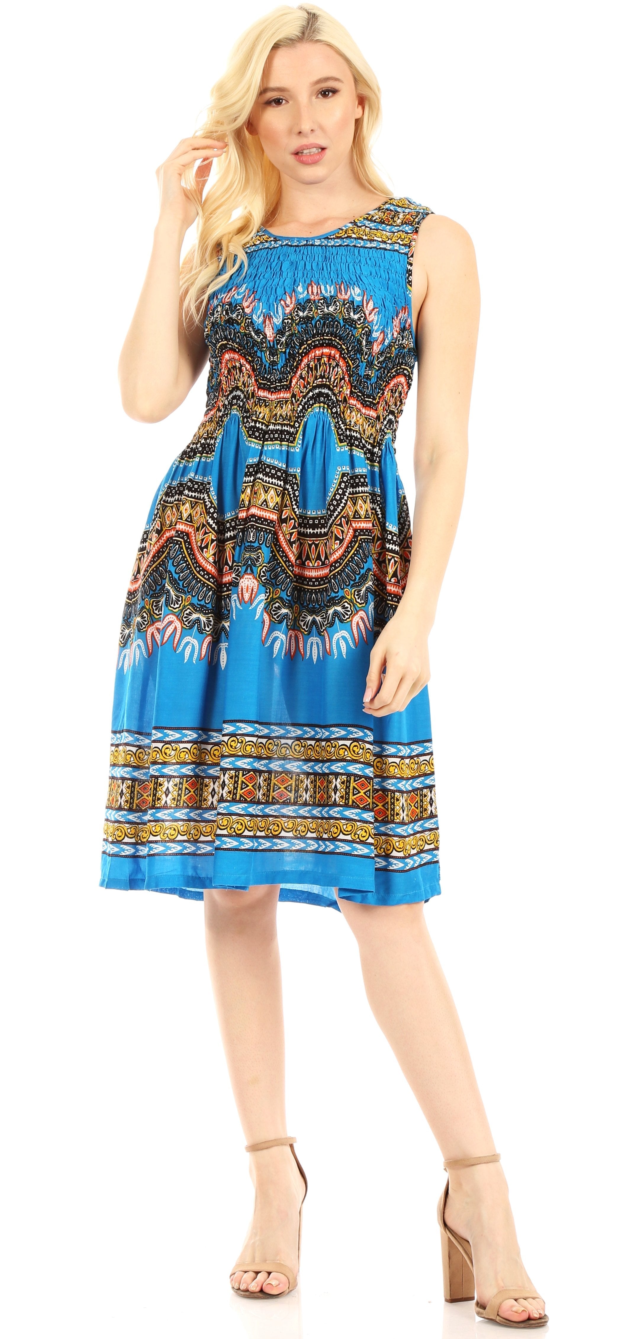 Sakkas - Darcia Cocktail Elastic Stretchy Dashiki Print Dress