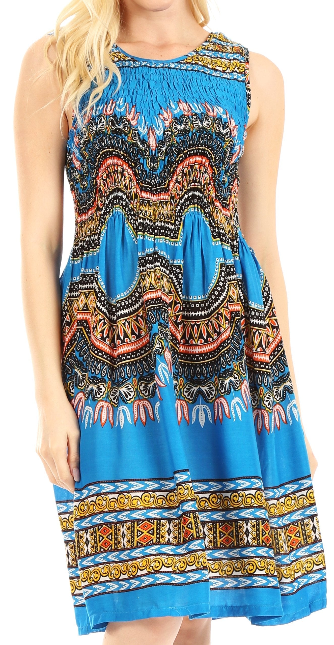 Sakkas - Darcia Cocktail Elastic Stretchy Dashiki Print Dress