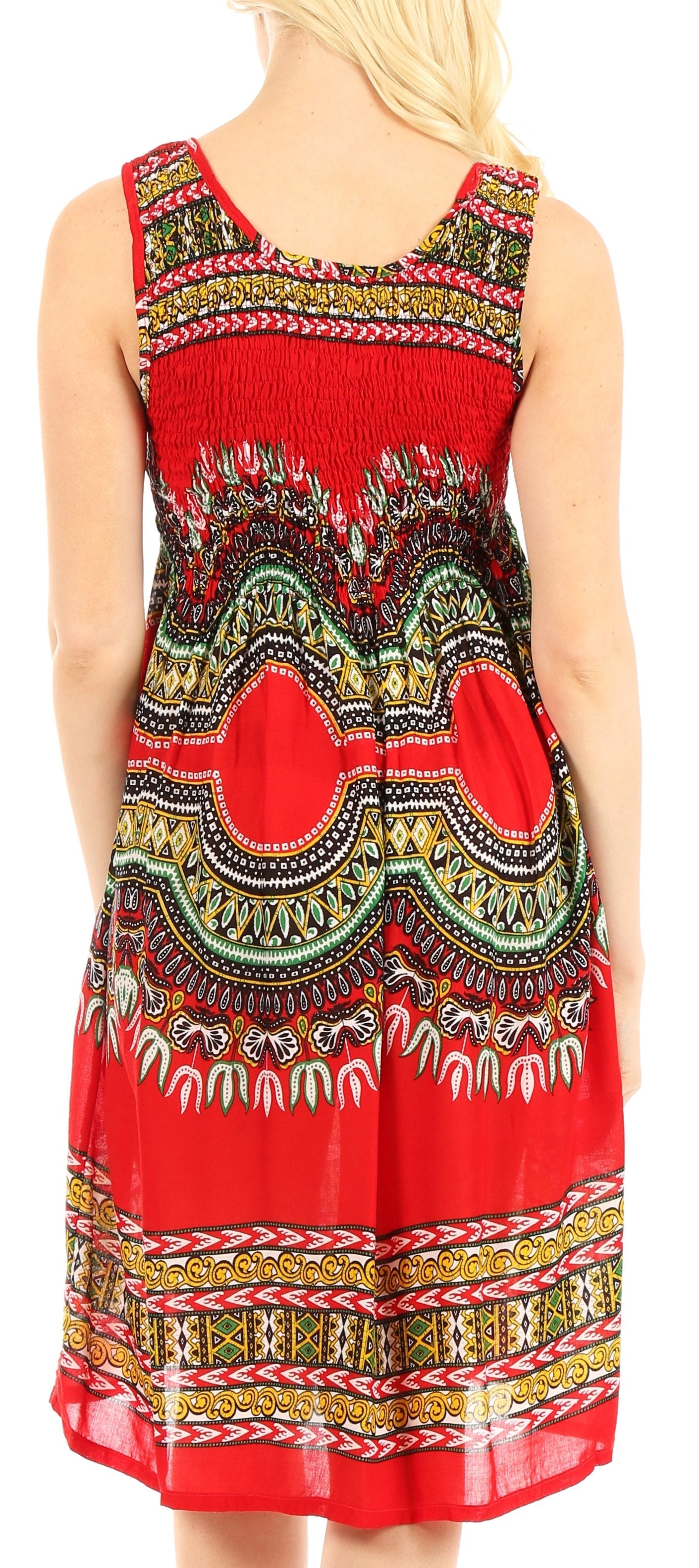 Sakkas - Darcia Cocktail Elastic Stretchy Dashiki Print Dress