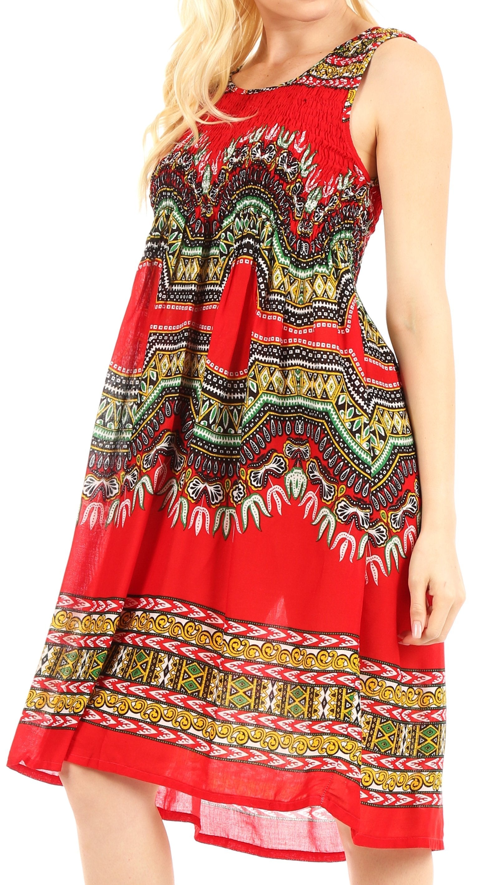Sakkas - Darcia Cocktail Elastic Stretchy Dashiki Print Dress