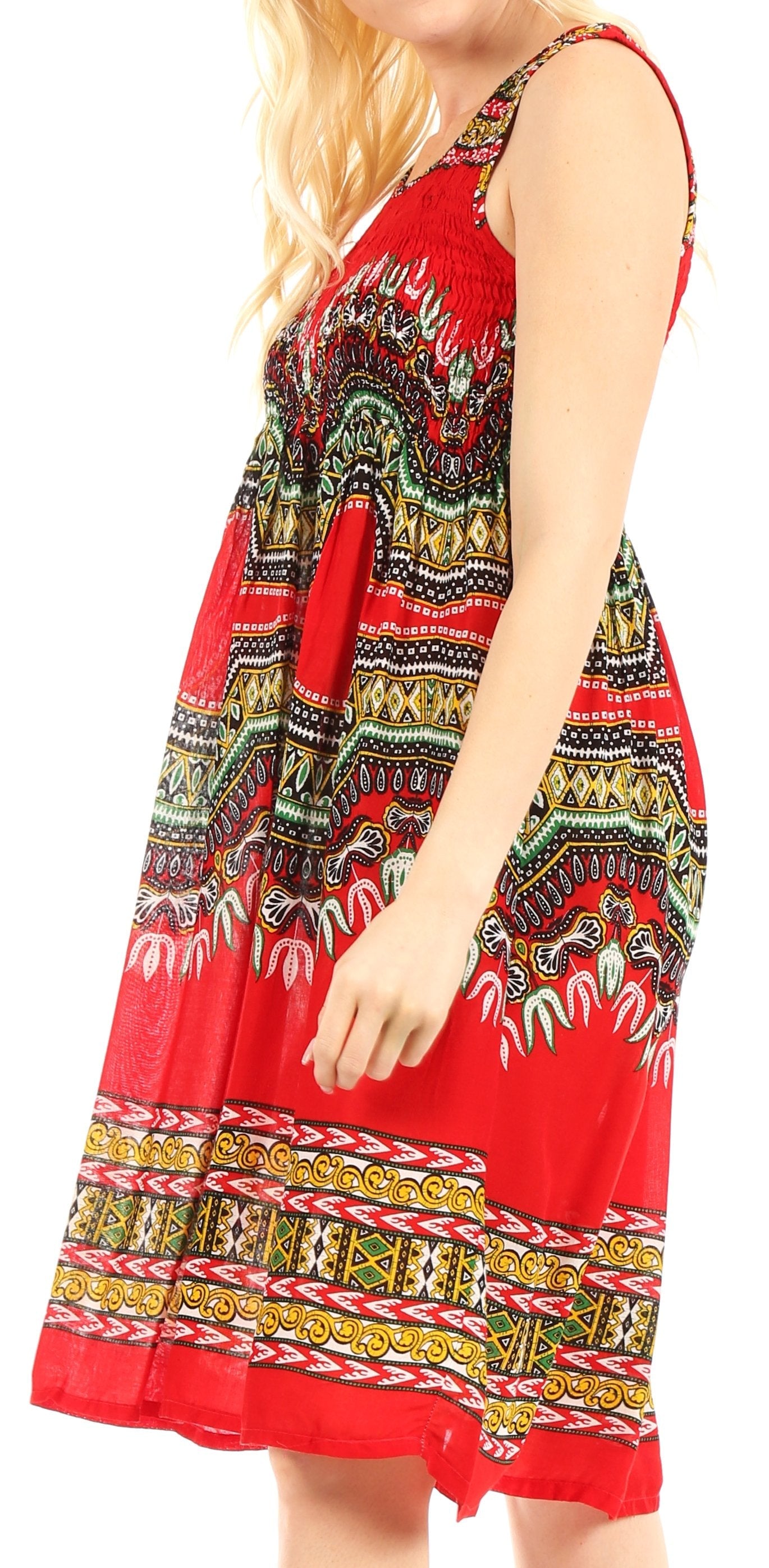 Sakkas - Darcia Cocktail Elastic Stretchy Dashiki Print Dress