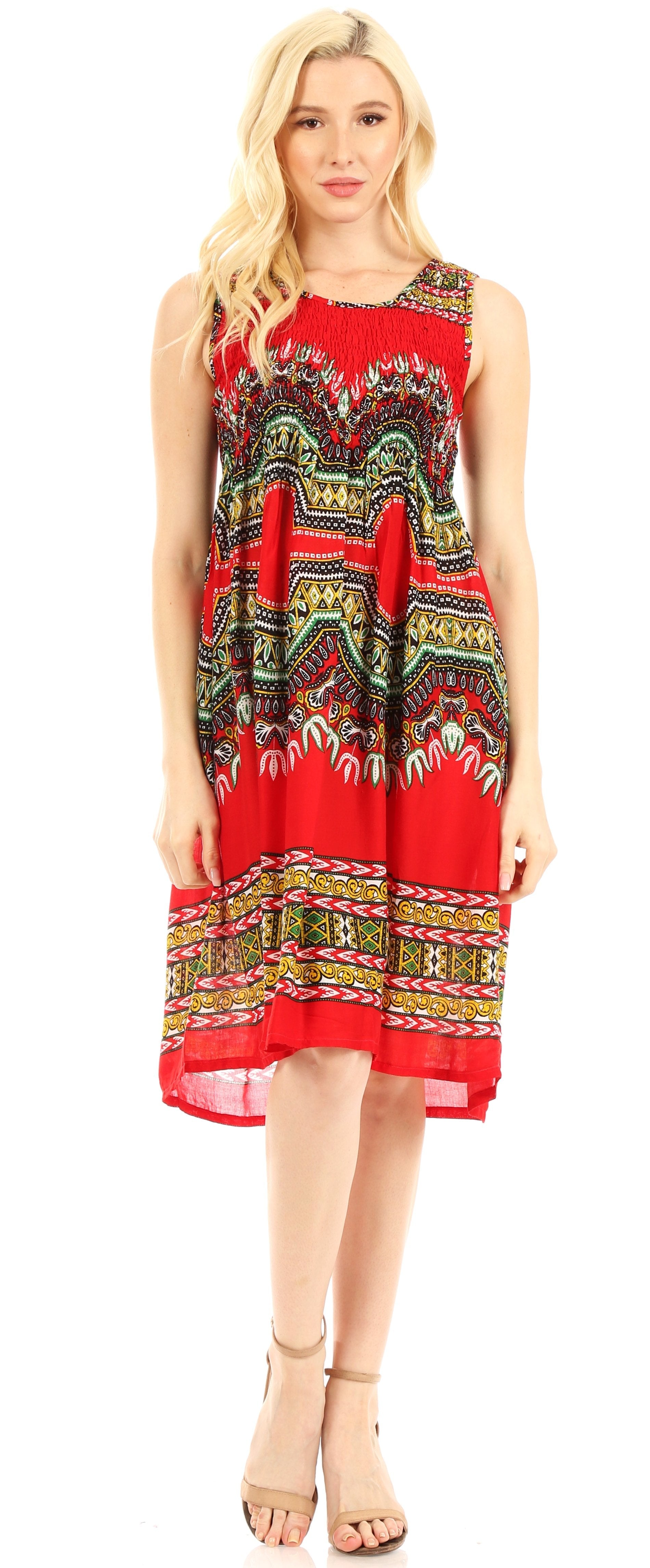 Sakkas - Darcia Cocktail Elastic Stretchy Dashiki Print Dress