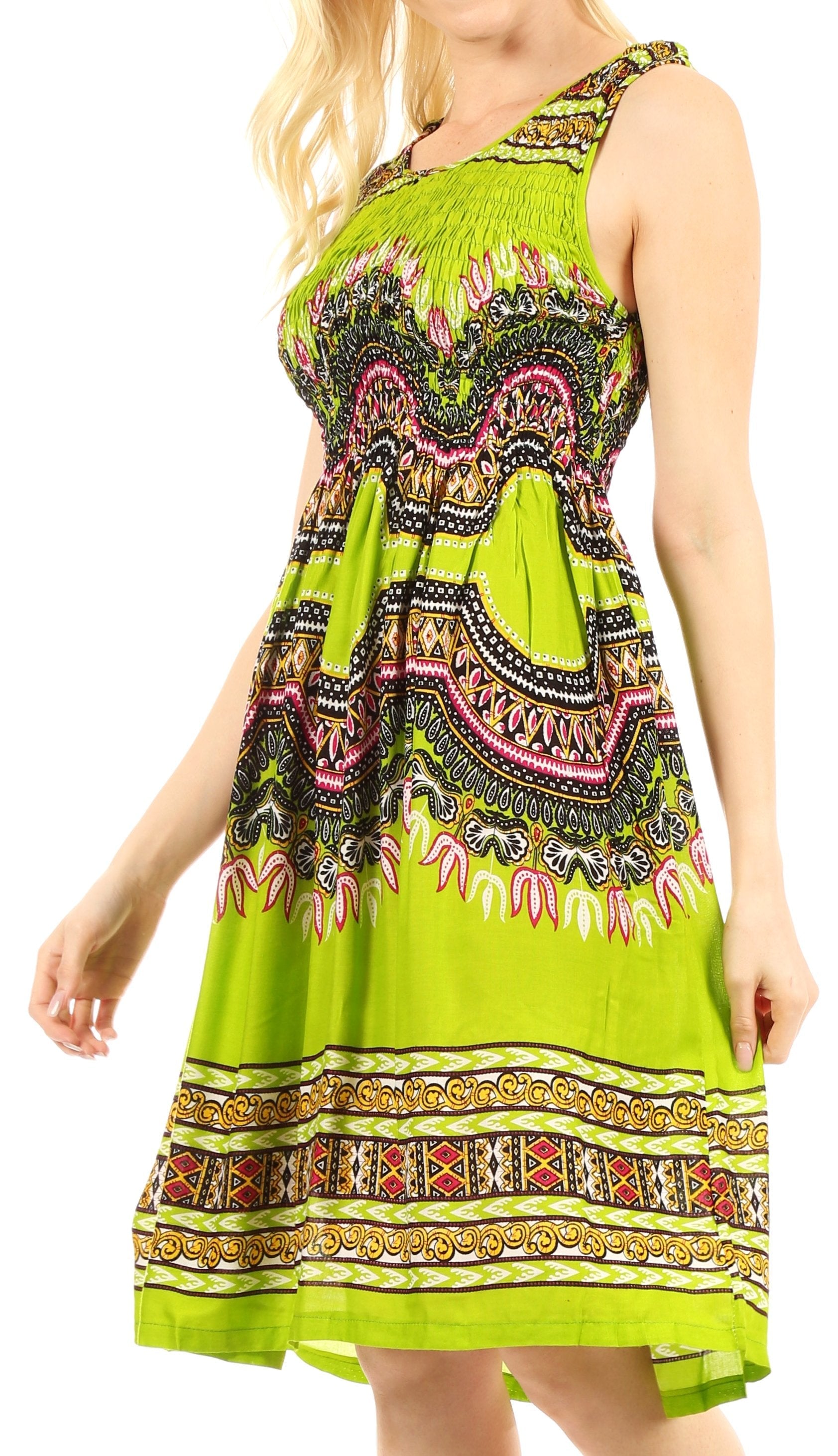 Sakkas - Darcia Cocktail Elastic Stretchy Dashiki Print Dress