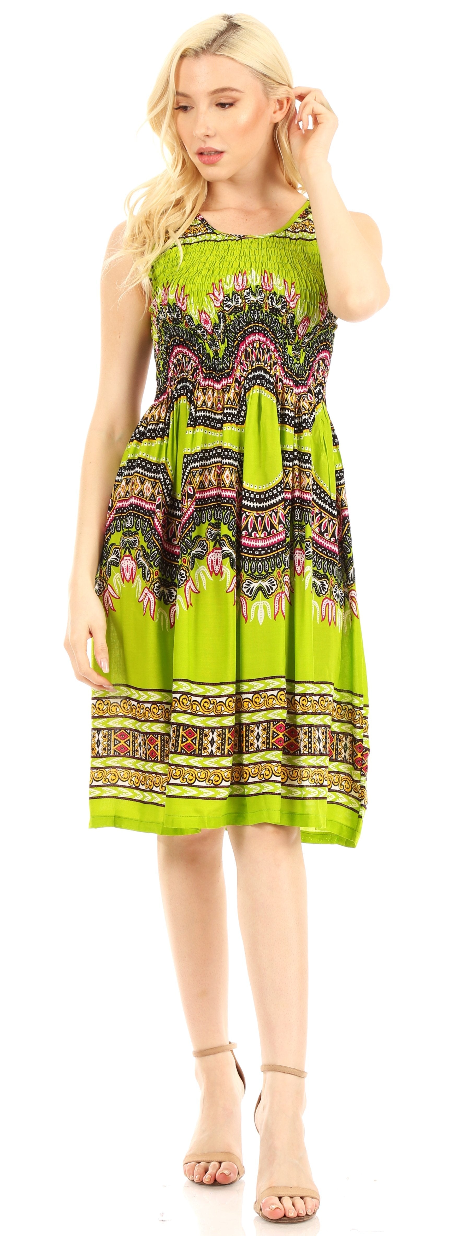 Sakkas - Darcia Cocktail Elastic Stretchy Dashiki Print Dress