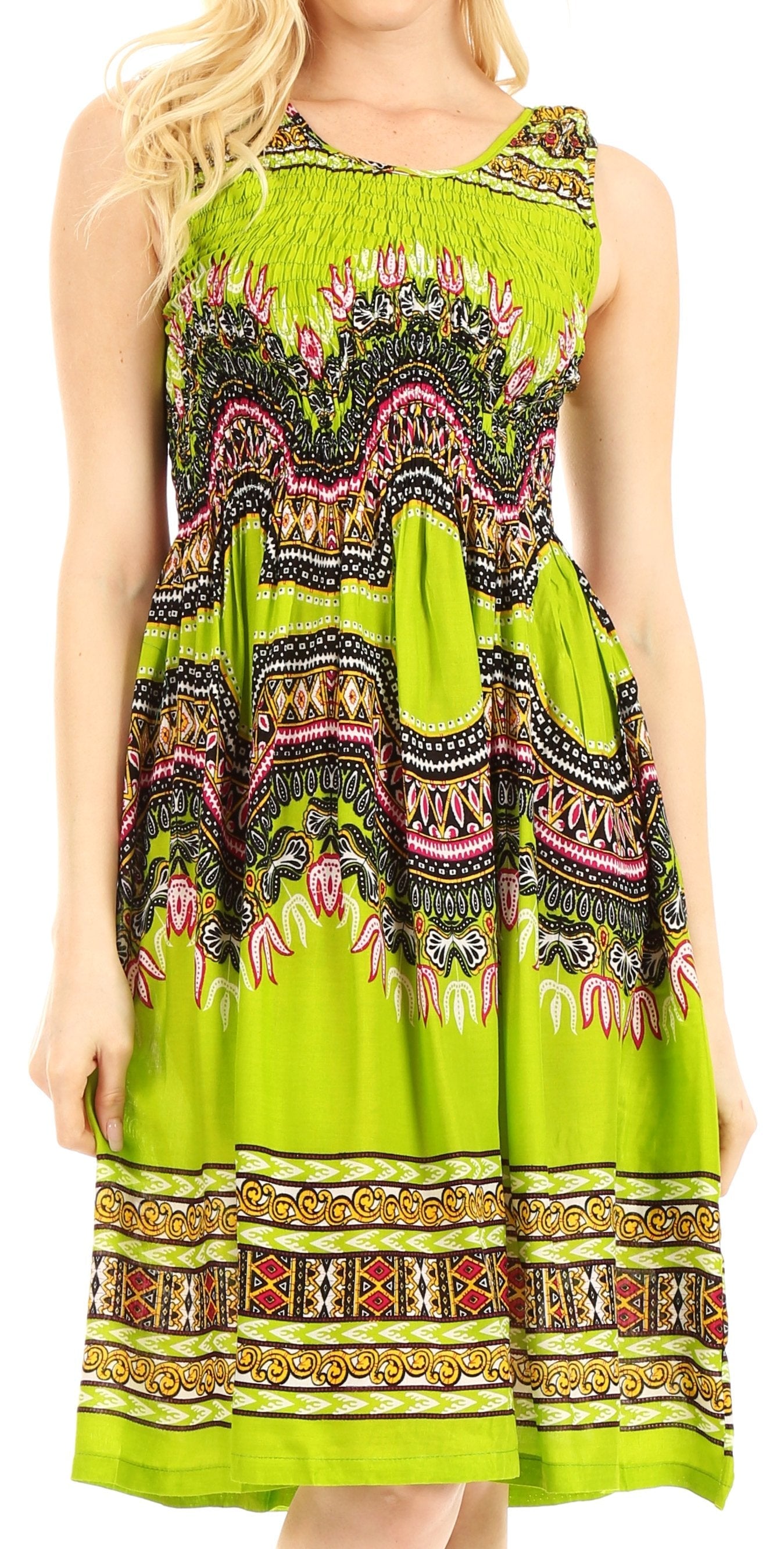 Sakkas - Darcia Cocktail Elastic Stretchy Dashiki Print Dress