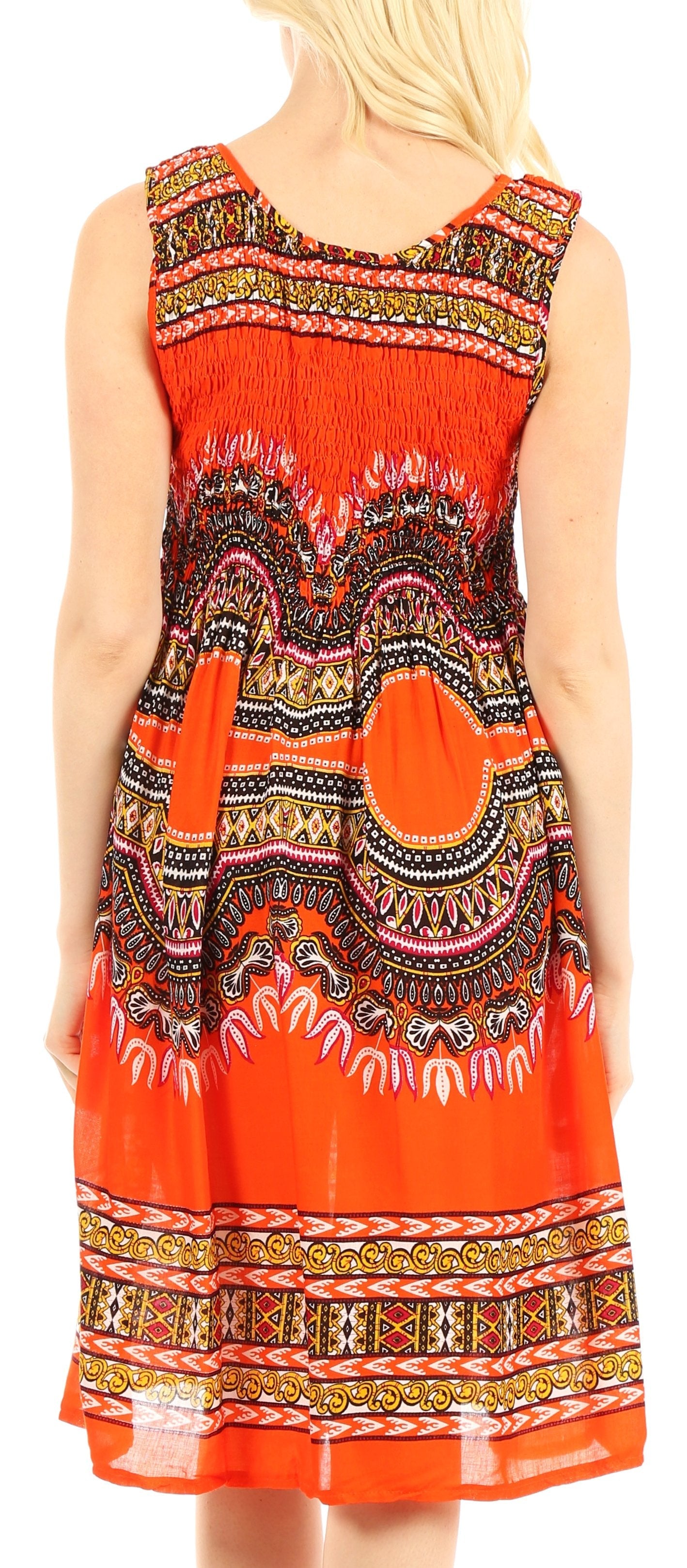 Sakkas - Darcia Cocktail Elastic Stretchy Dashiki Print Dress
