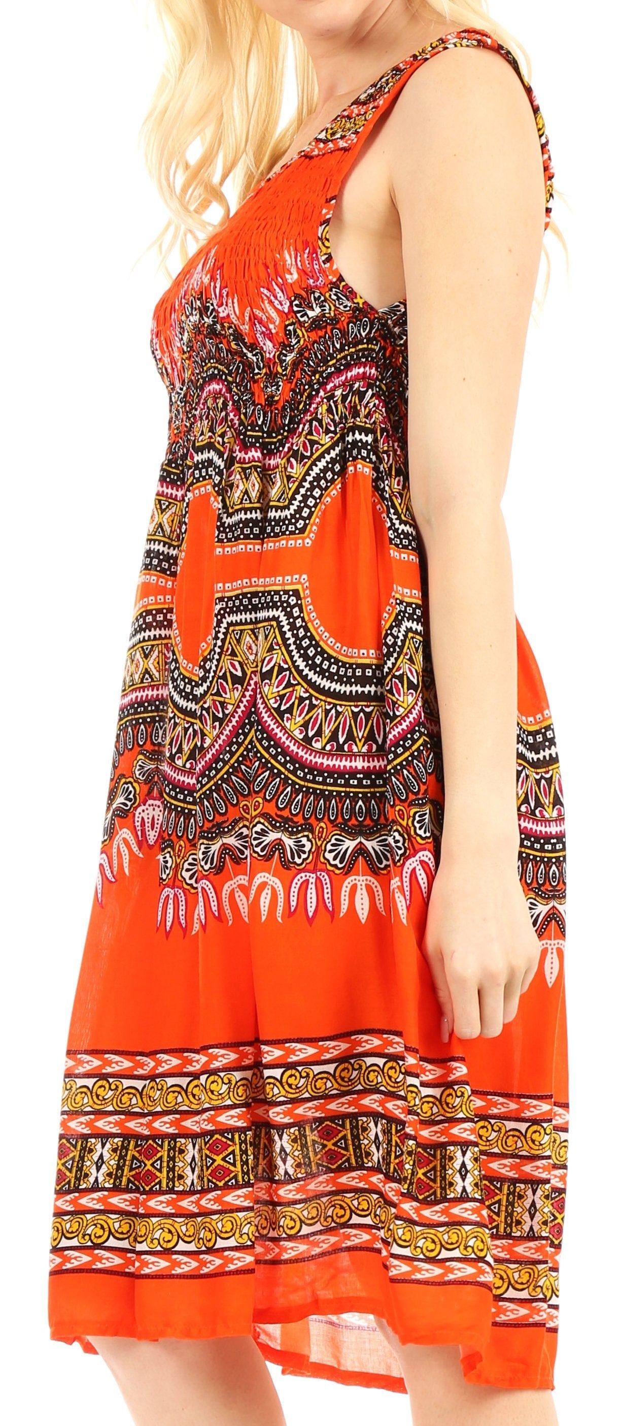 Sakkas - Darcia Cocktail Elastic Stretchy Dashiki Print Dress