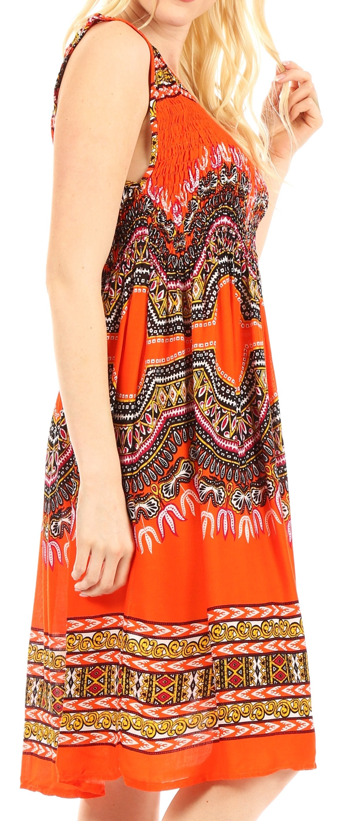 Sakkas - Darcia Cocktail Elastic Stretchy Dashiki Print Dress