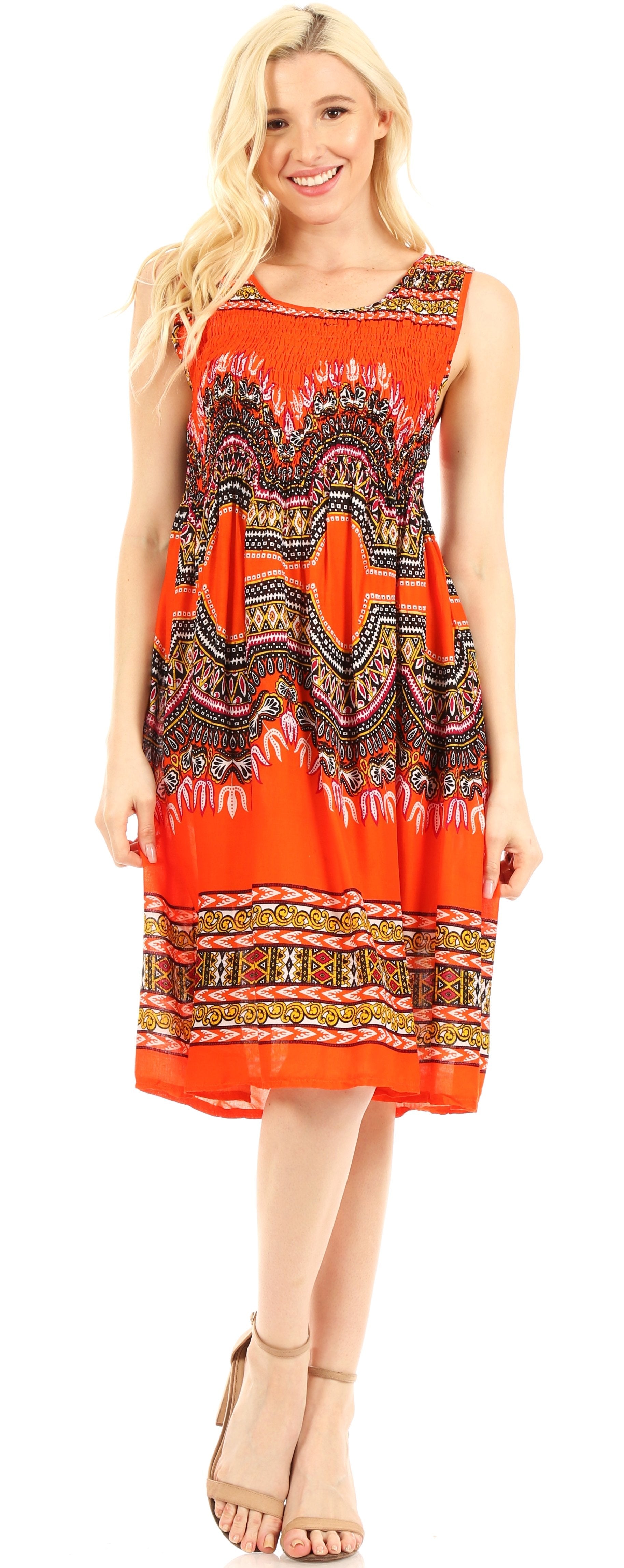 Sakkas - Darcia Cocktail Elastic Stretchy Dashiki Print Dress