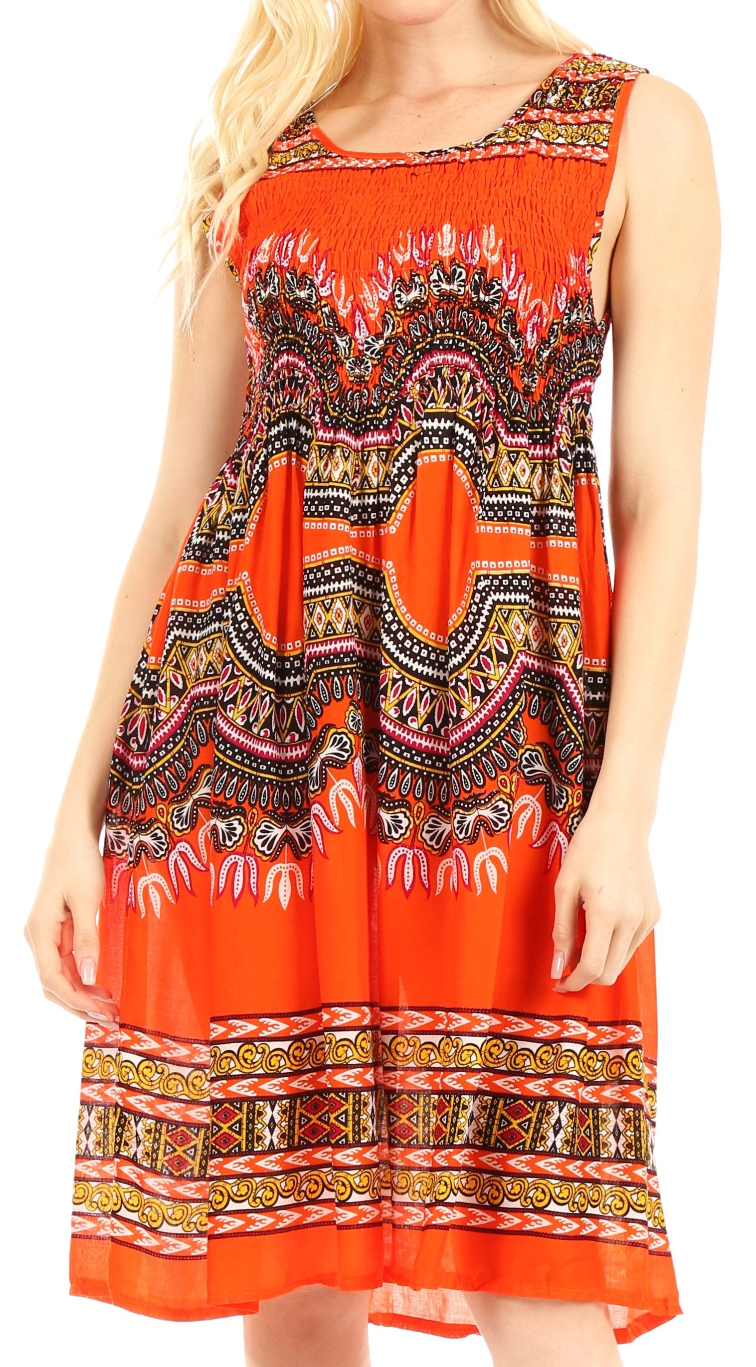 Sakkas - Darcia Cocktail Elastic Stretchy Dashiki Print Dress