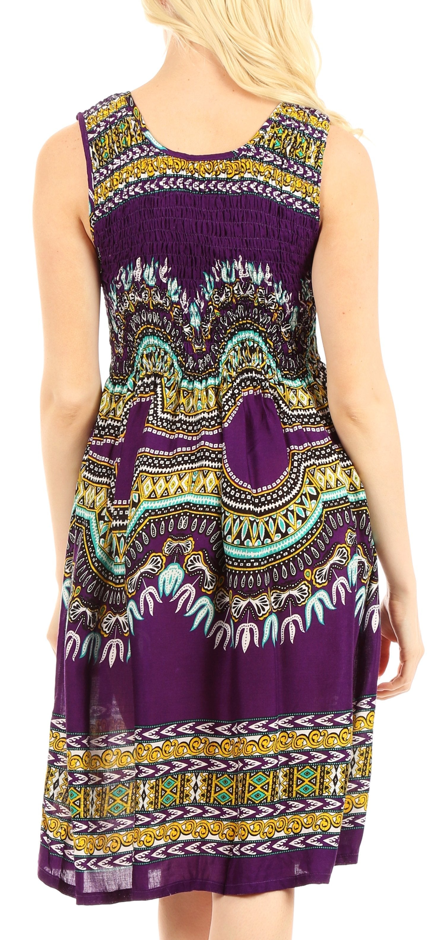Sakkas - Darcia Cocktail Elastic Stretchy Dashiki Print Dress