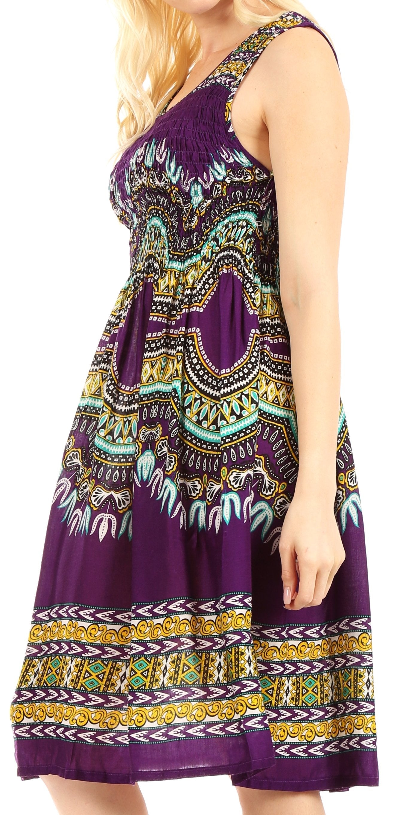 Sakkas - Darcia Cocktail Elastic Stretchy Dashiki Print Dress