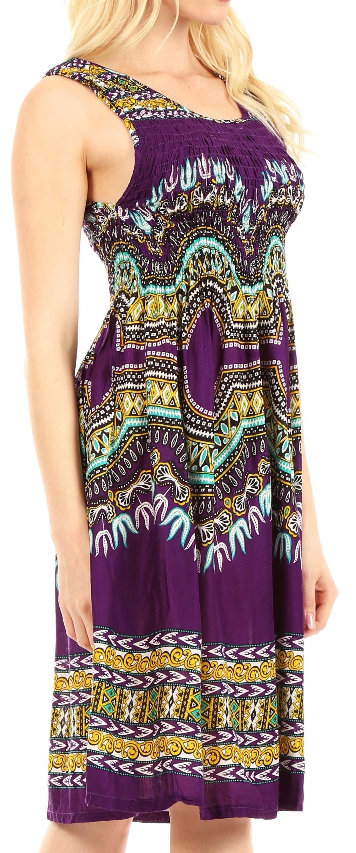 Sakkas - Darcia Cocktail Elastic Stretchy Dashiki Print Dress