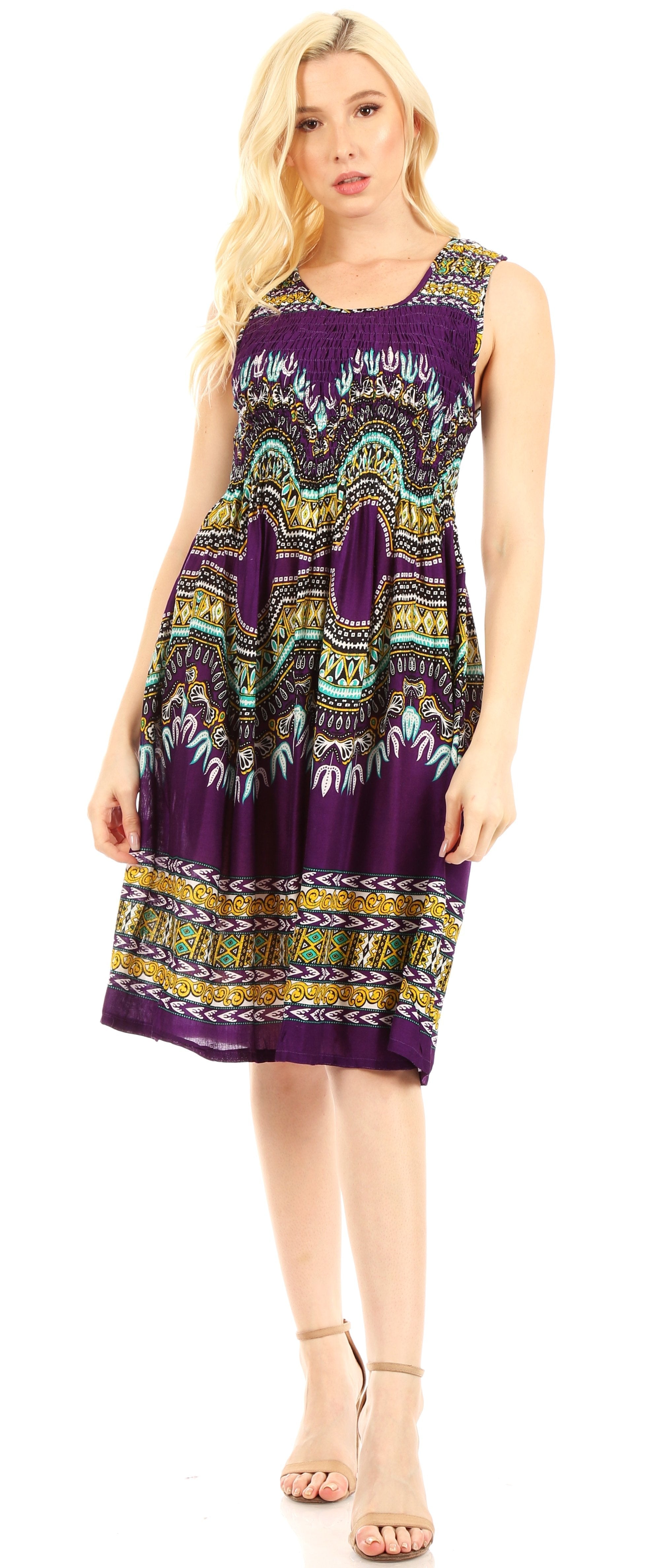 Sakkas - Darcia Cocktail Elastic Stretchy Dashiki Print Dress