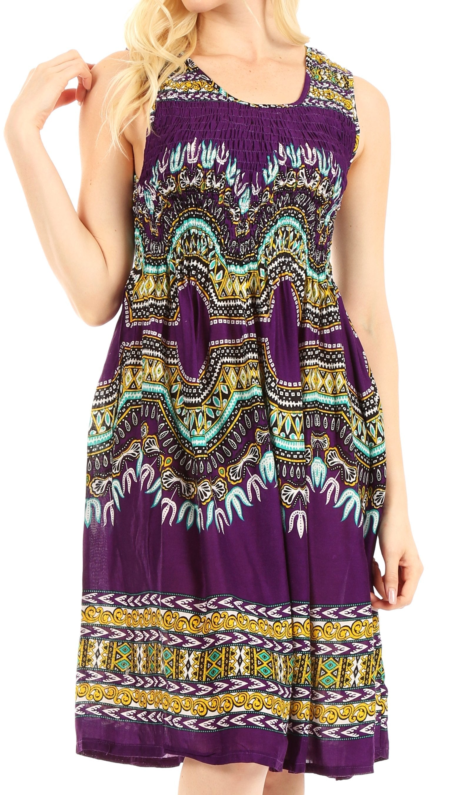Sakkas - Darcia Cocktail Elastic Stretchy Dashiki Print Dress