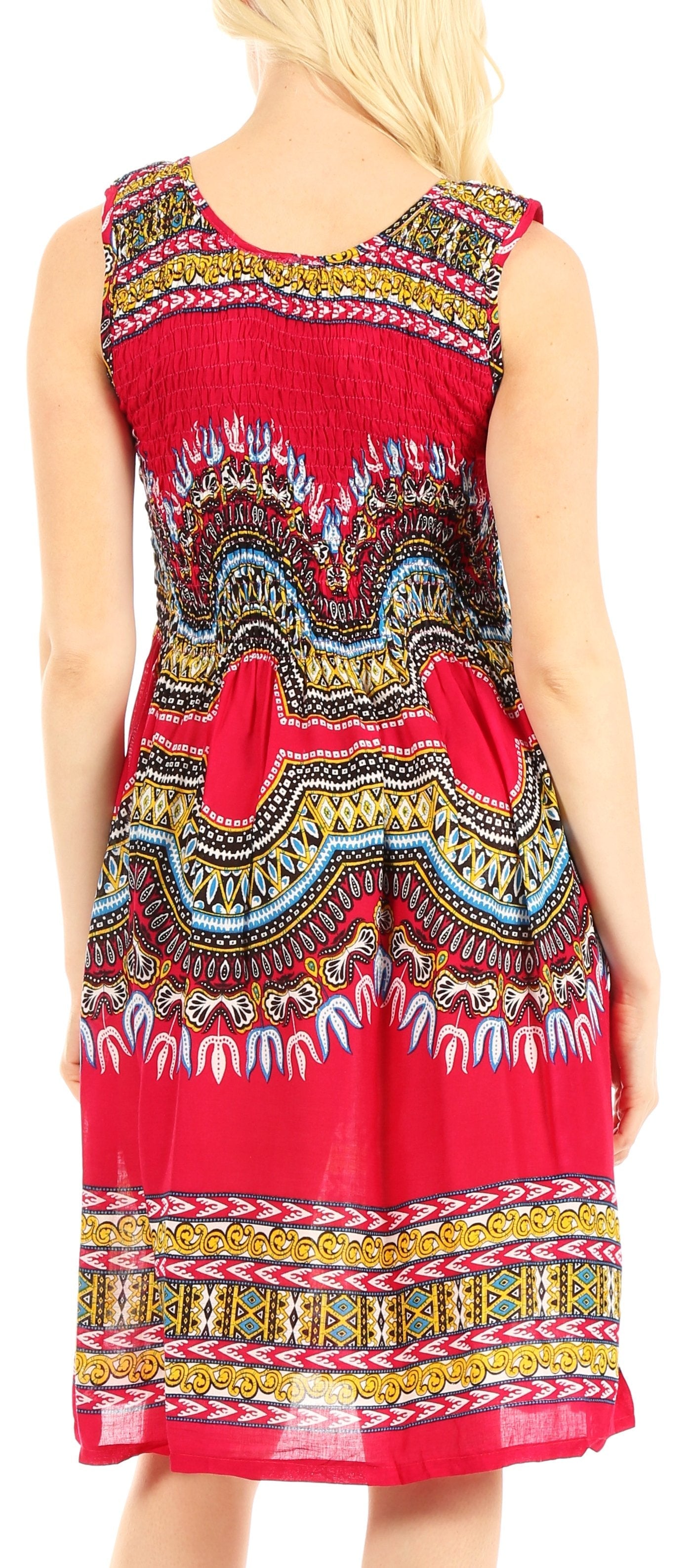 Sakkas - Darcia Cocktail Elastic Stretchy Dashiki Print Dress