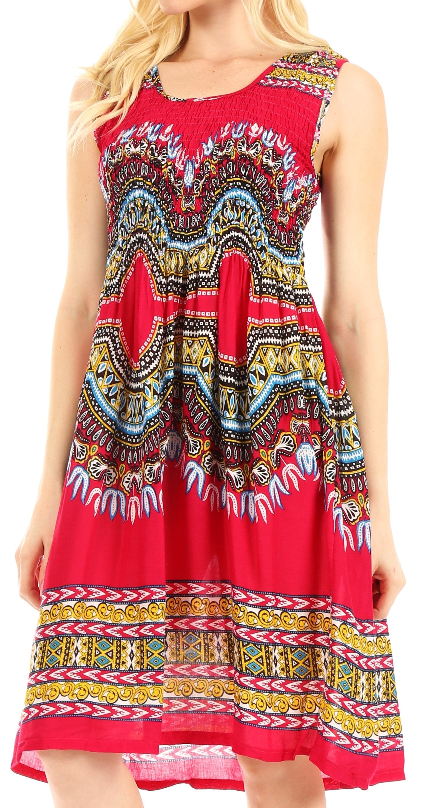 Sakkas - Darcia Cocktail Elastic Stretchy Dashiki Print Dress