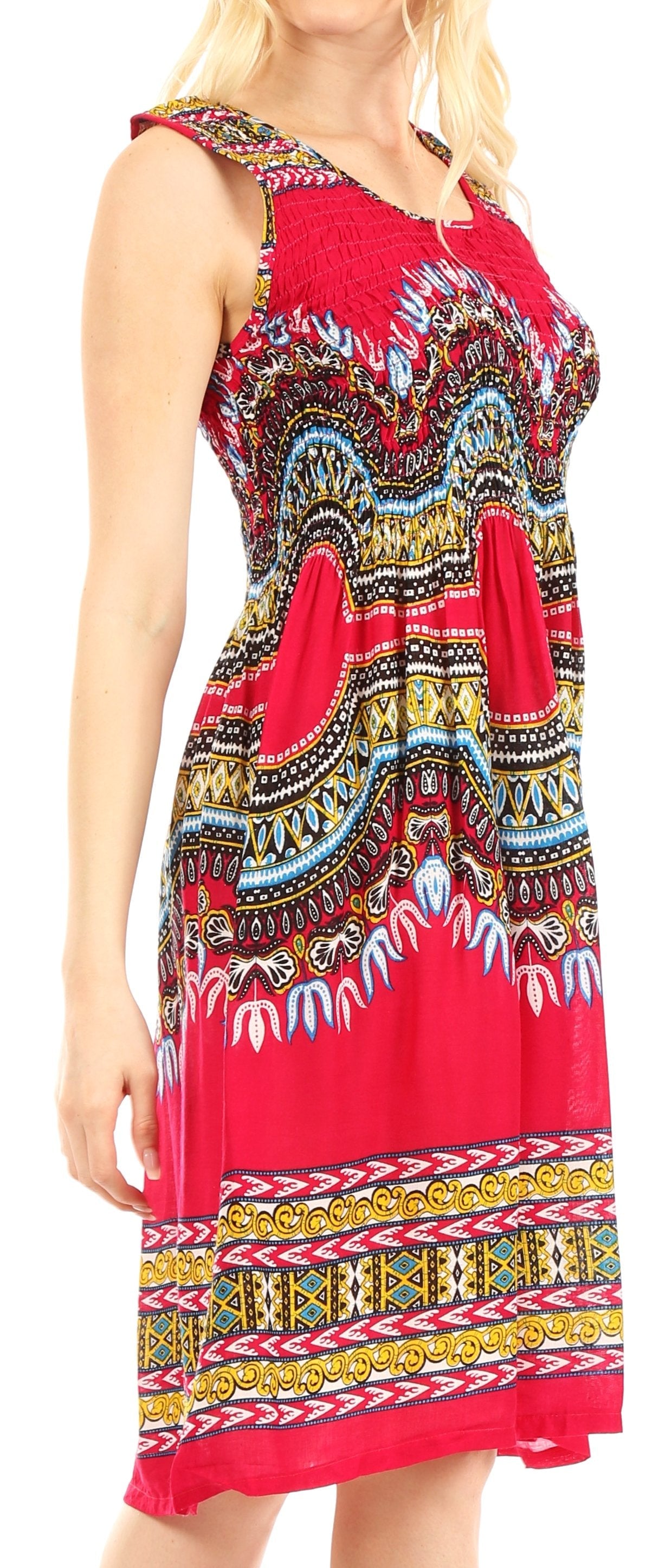 Sakkas - Darcia Cocktail Elastic Stretchy Dashiki Print Dress