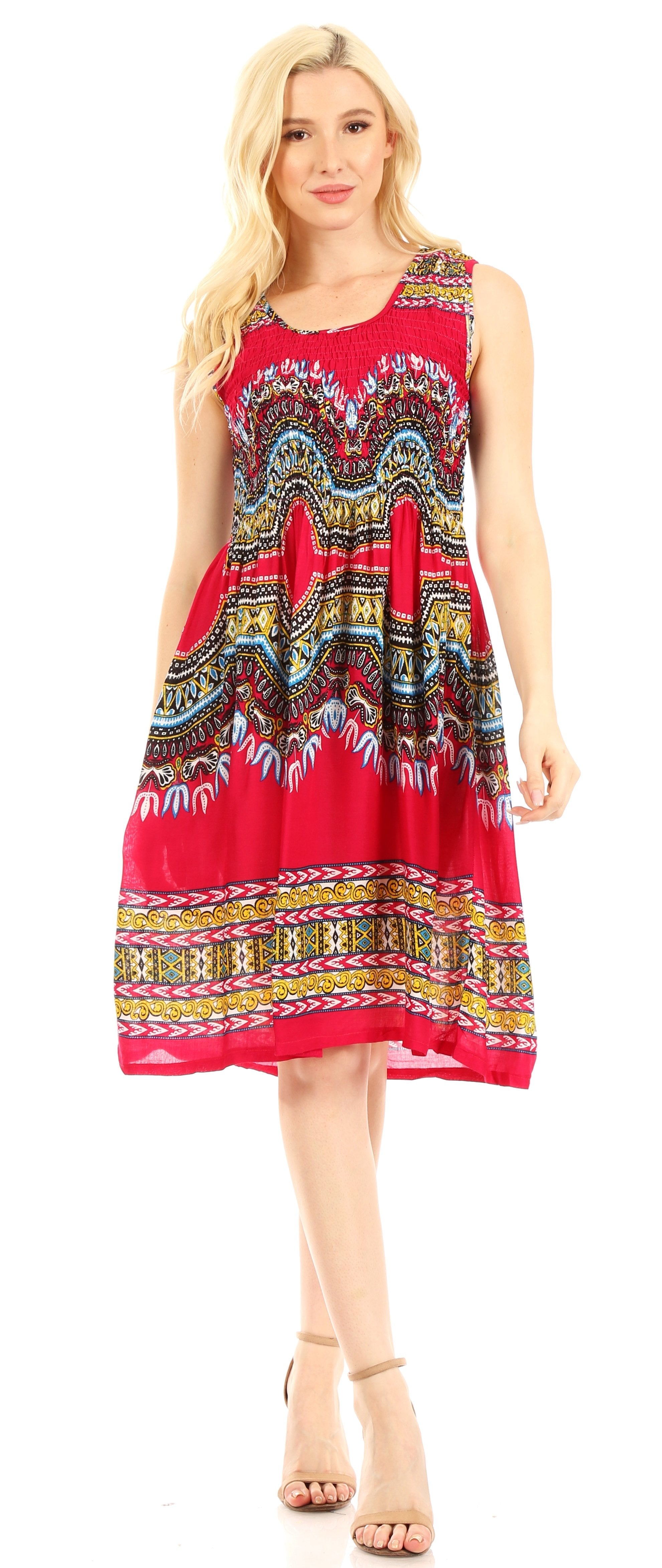 Sakkas - Darcia Cocktail Elastic Stretchy Dashiki Print Dress