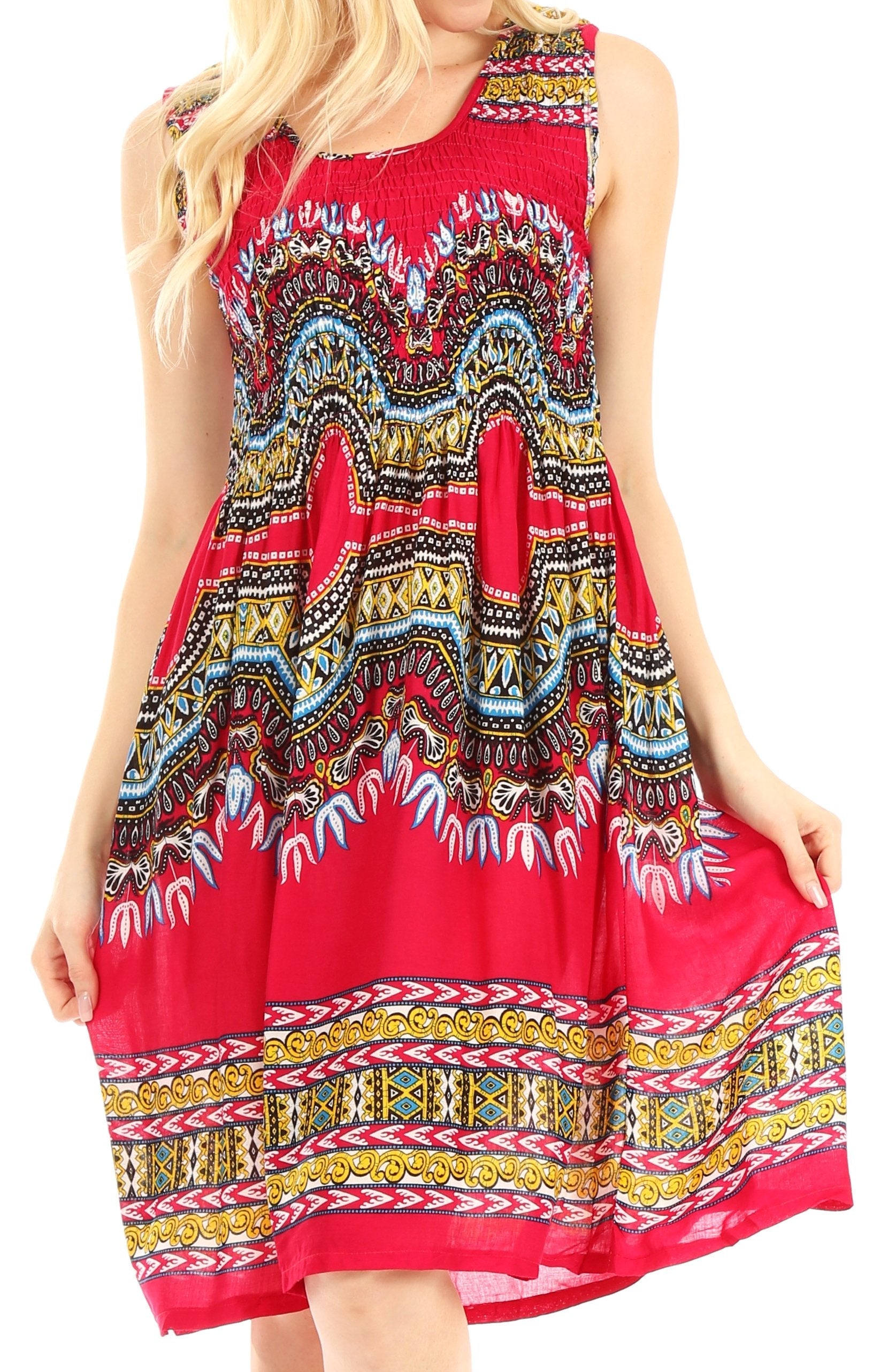 Sakkas - Darcia Cocktail Elastic Stretchy Dashiki Print Dress
