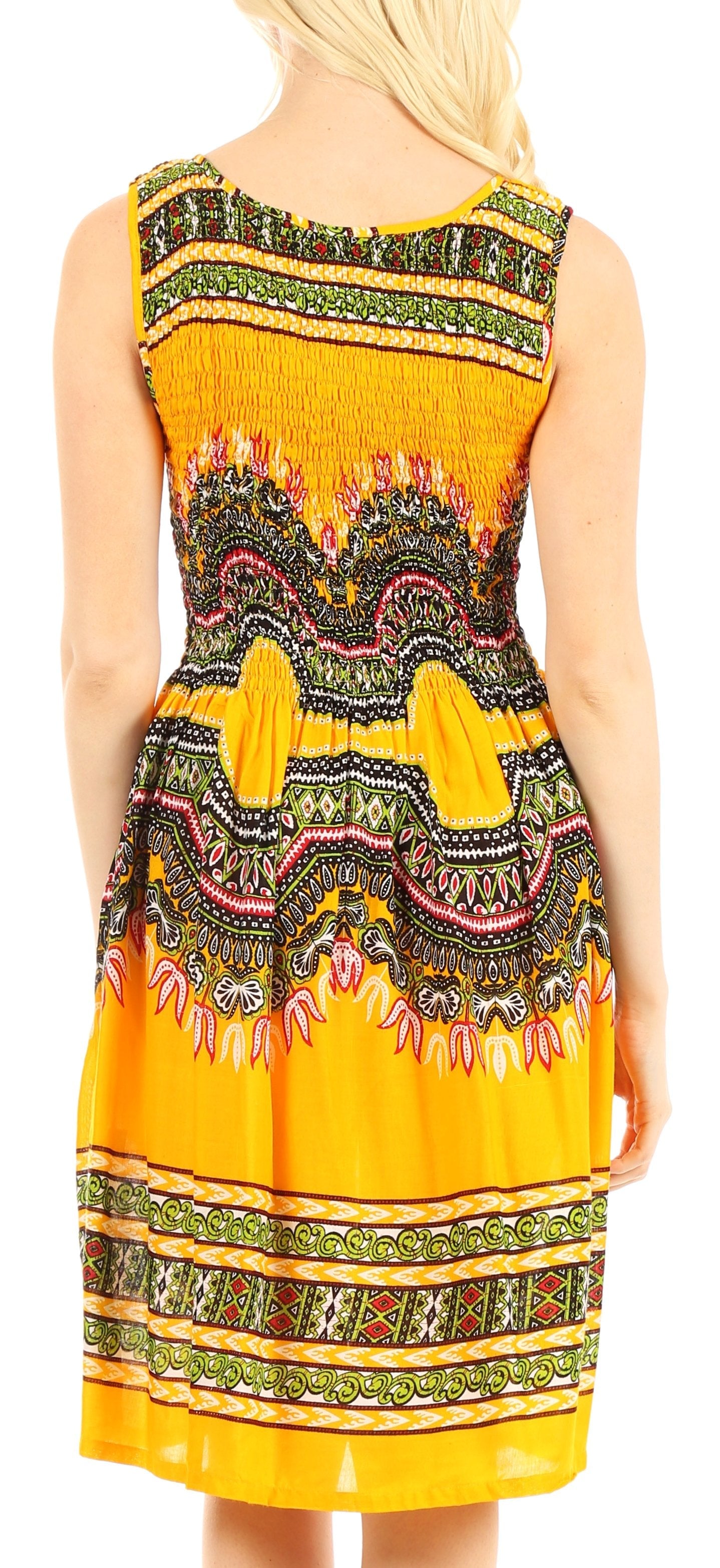 Sakkas - Darcia Cocktail Elastic Stretchy Dashiki Print Dress