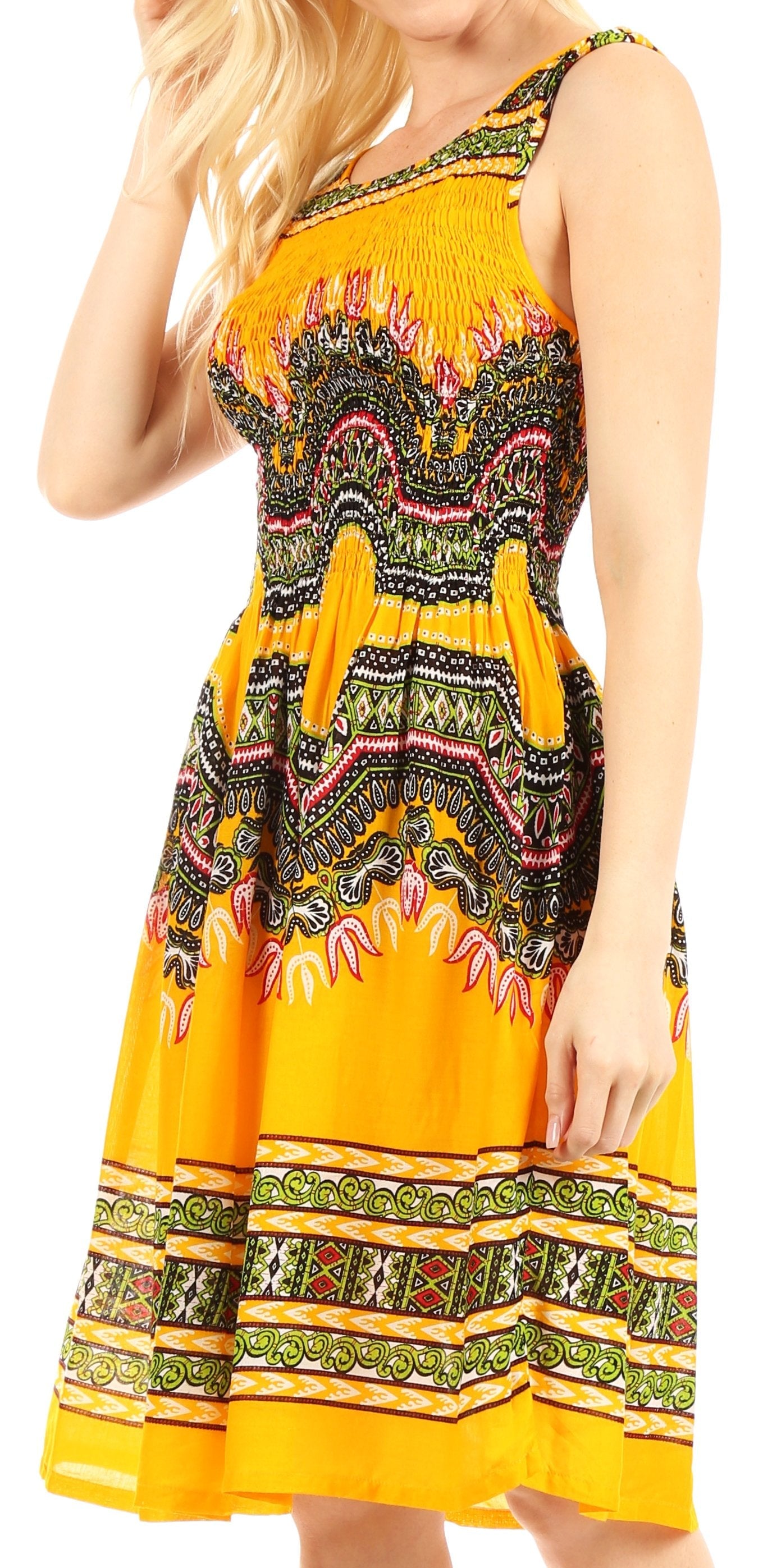 Sakkas - Darcia Cocktail Elastic Stretchy Dashiki Print Dress