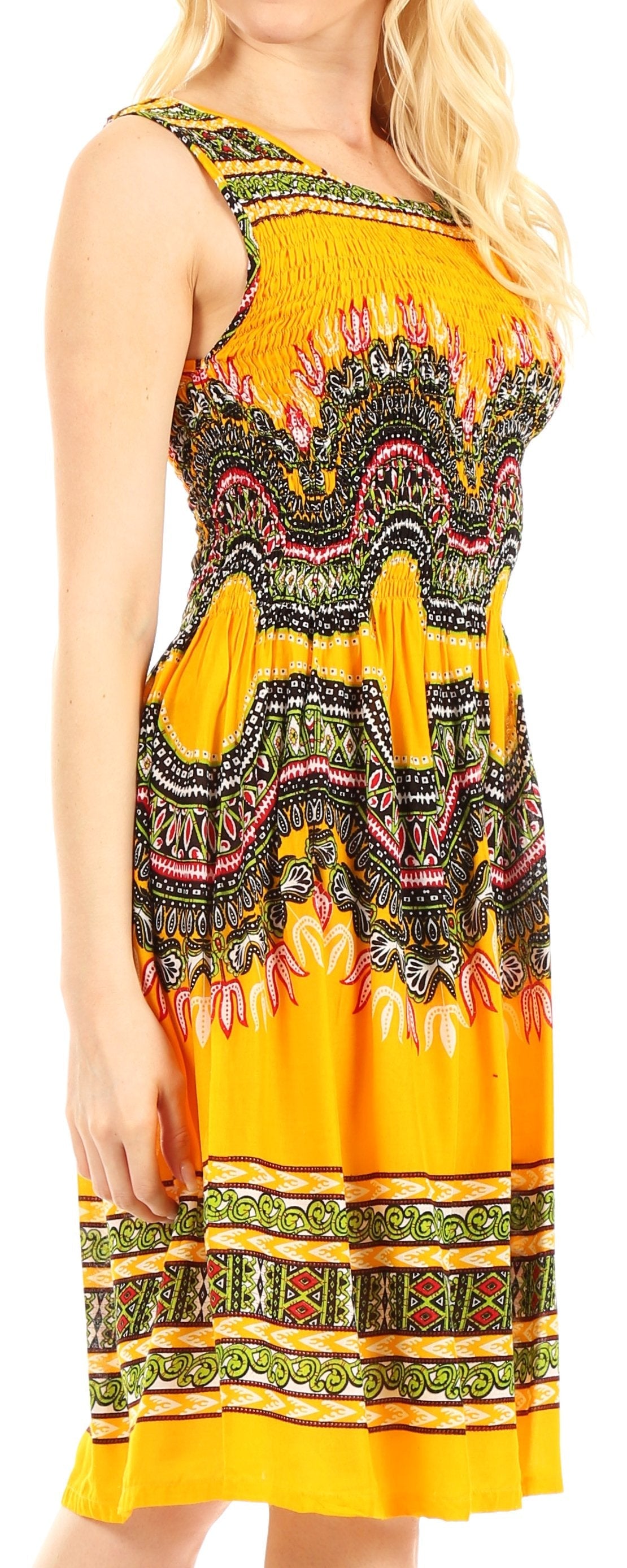 Sakkas - Darcia Cocktail Elastic Stretchy Dashiki Print Dress
