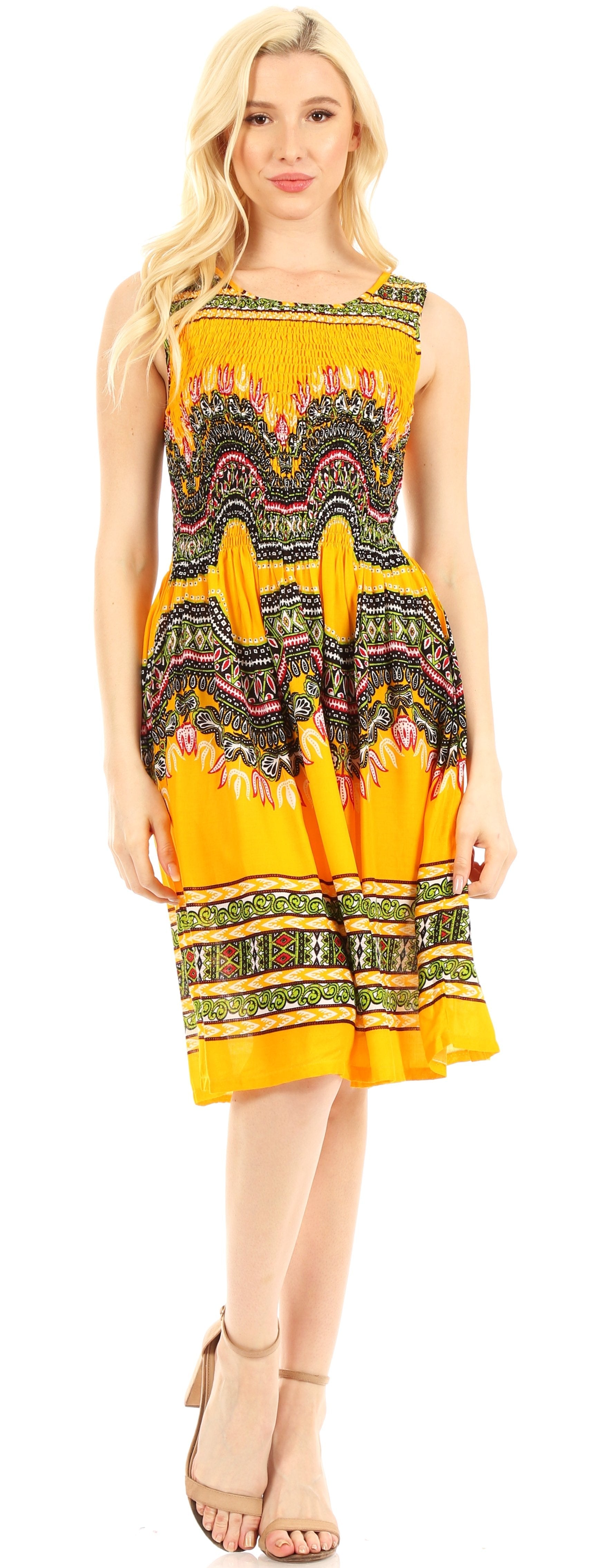 Sakkas - Darcia Cocktail Elastic Stretchy Dashiki Print Dress